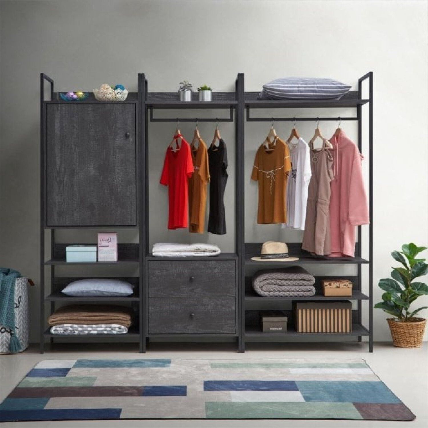 Zahra 3 Piece Bedroom Furniture Set Open Wardrobes – Black Oak – No 10  Furniture In Cheap Black Wardrobes (View 4 of 20)