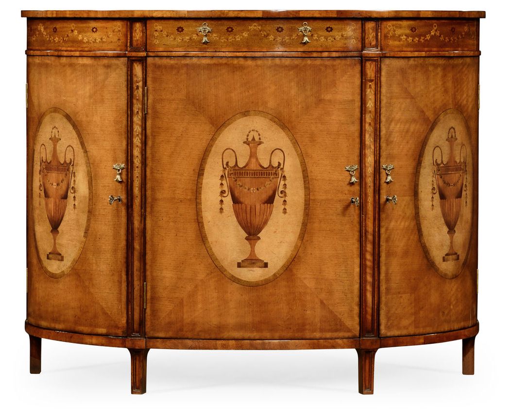492253 Sam Jonathan Charles Adam Style Satinwood & Marquetry Demilune  Cabinet Intended For Versailles Console Cabinets (View 15 of 20)