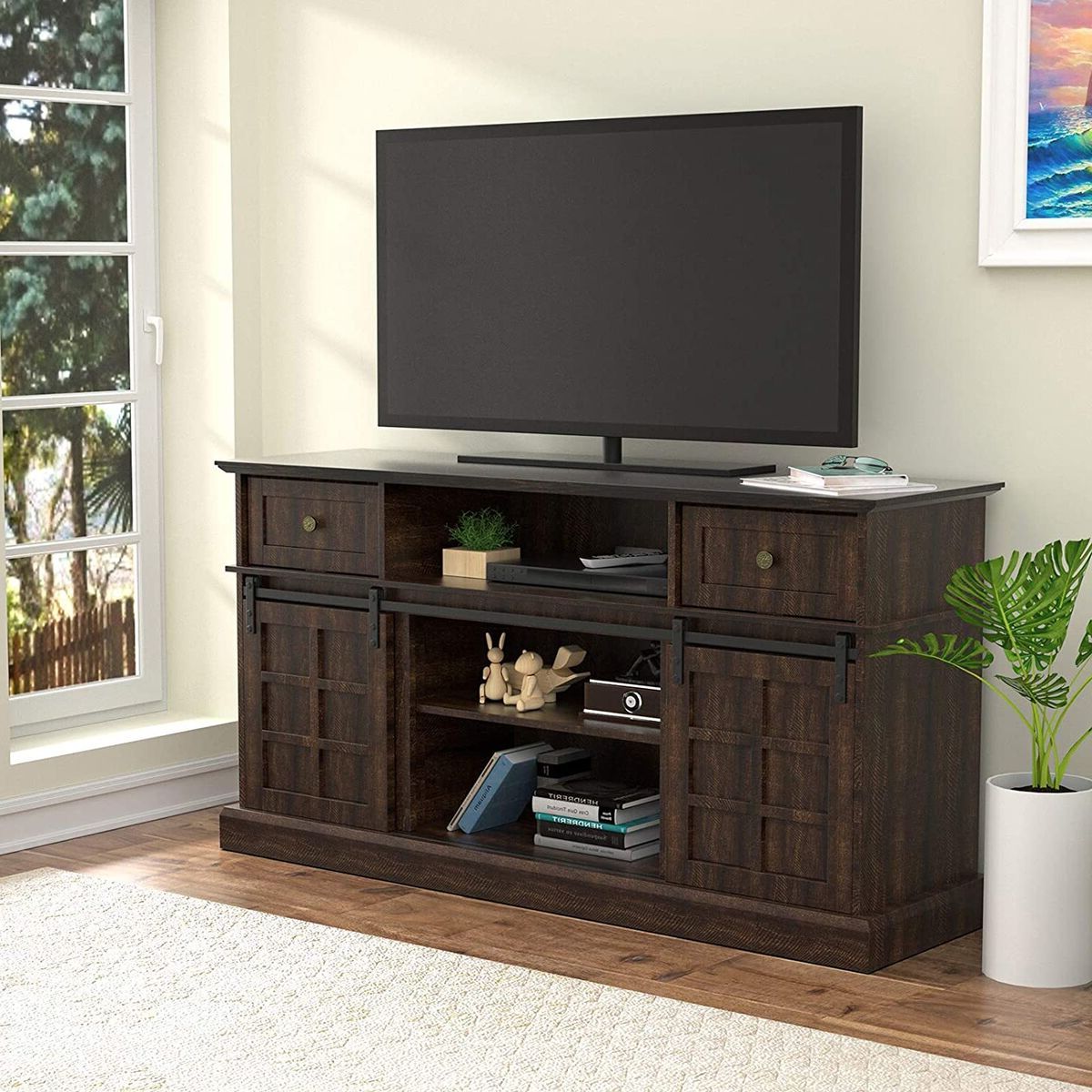 58" Farmhouse Tv Stand For Tvs Up To 65 Inch Entertainment Center Media  Cabinet | Ebay Intended For Farmhouse Stands For Tvs (Gallery 20 of 20)