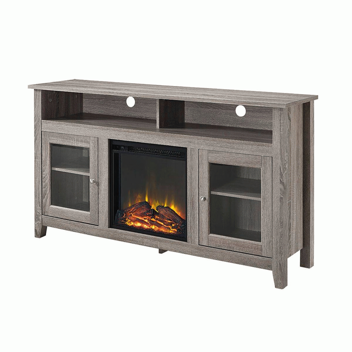 58" Wood Highboy Fireplace Tv Stand – Driftwood – Walker Edison W58fp18hbag Within Wood Highboy Fireplace Tv Stands (Gallery 4 of 20)