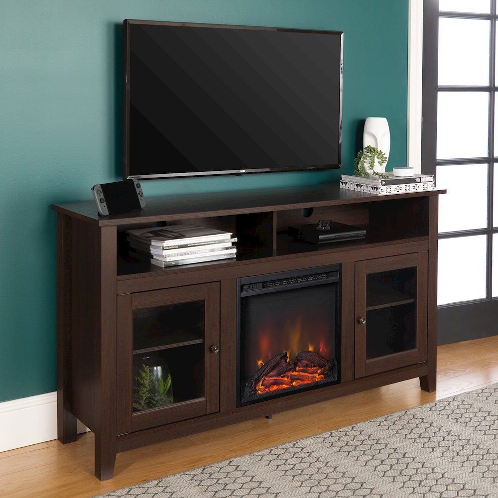 58" Wood Highboy Fireplace Tv Stand – Espresso | Ebay With Regard To Wood Highboy Fireplace Tv Stands (View 18 of 20)