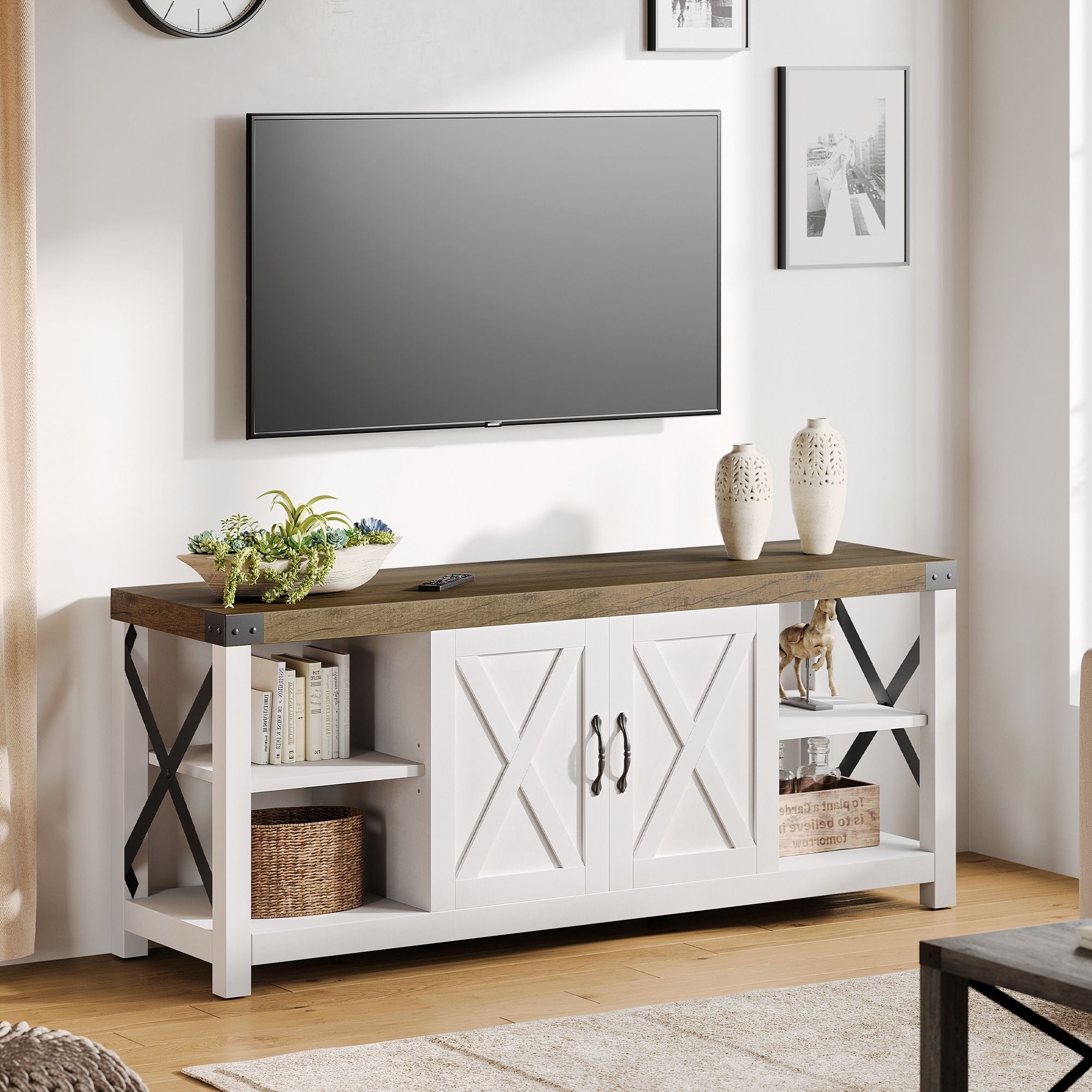 59 Inch Tv Stand For Tv Up To 50 60 65 Inches, Farmhouse Wood Tv Cabinet  Entertainment Center – 59" – On Sale – Bed Bath & Beyond – 36742172 In Farmhouse Stands For Tvs (Gallery 16 of 20)