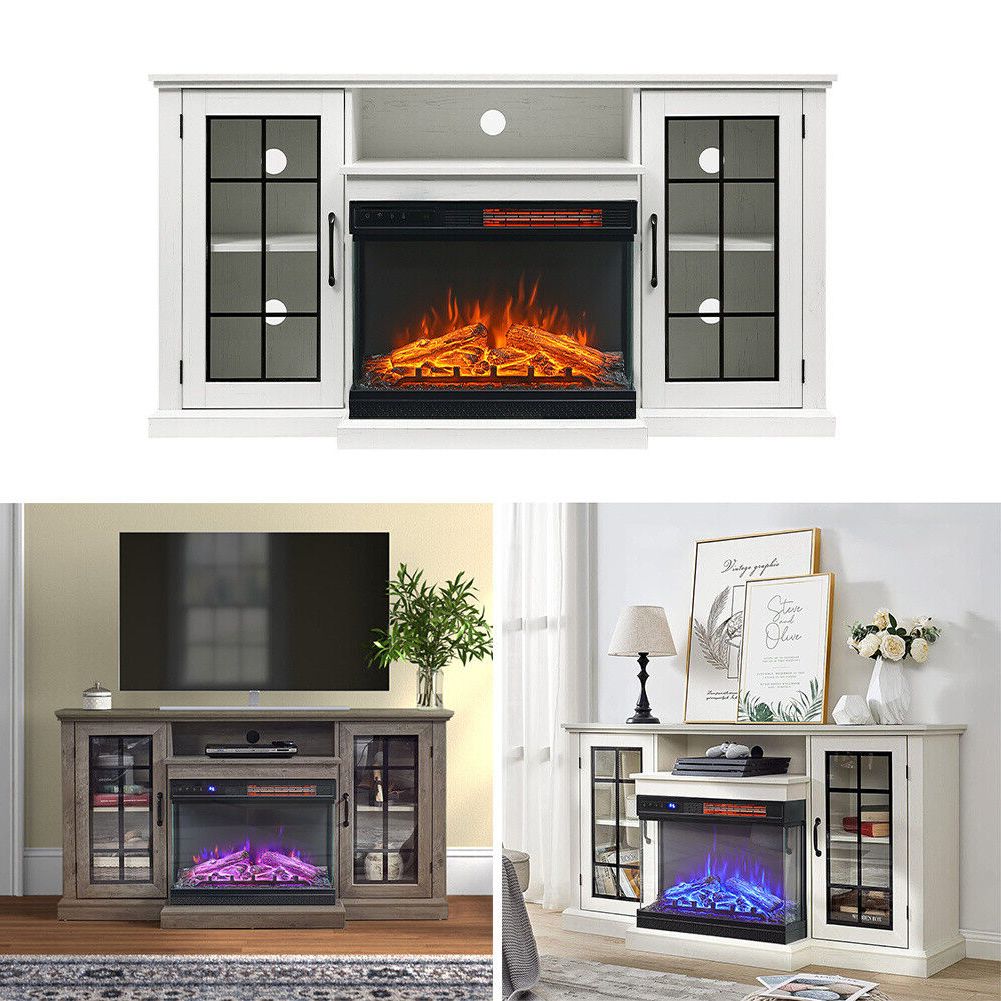 60" Modern Fireplace Tv Stand Entertainment Center Fireplaces Into Fire 3  Color | Ebay Inside Modern Fireplace Tv Stands (View 11 of 20)