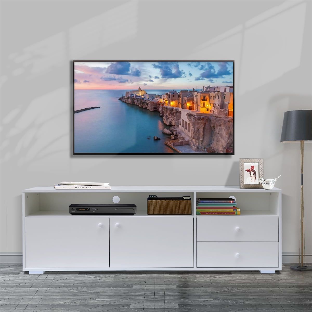 63" Modern Style Tv Stand, Wood Tv Cabinet With Doors, Media Entertainment  Center With Drawers, Tv Console Storage Cabinet With Shelves For Small  Spaces Living Room Bedroom, White – Walmart Inside Modern Stands With Shelves (Gallery 17 of 20)