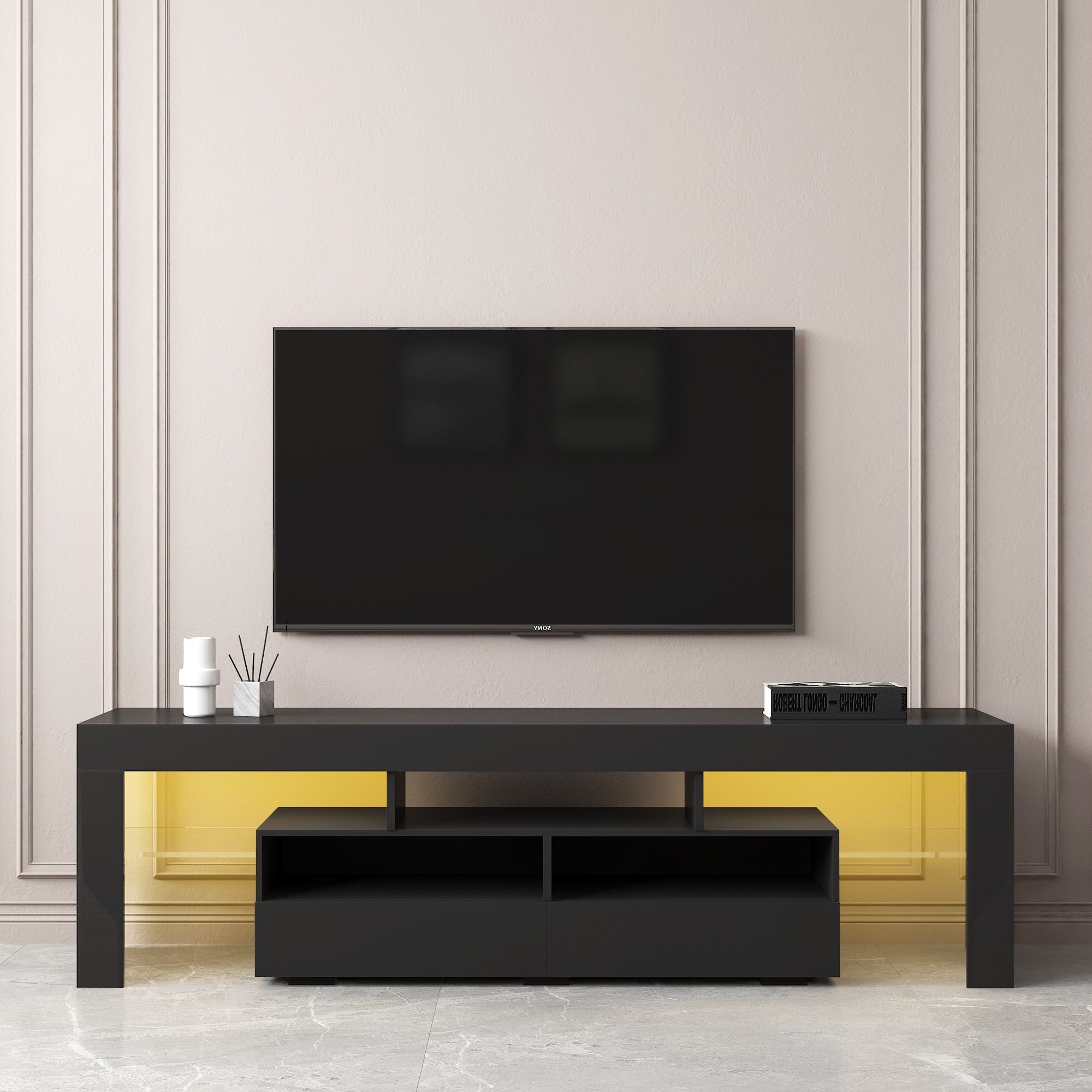 63"l Entertainment Center Cabinet Rgb Led Lights Tv Stand – Bed Bath &  Beyond – 37363398 In Black Rgb Entertainment Centers (View 8 of 20)