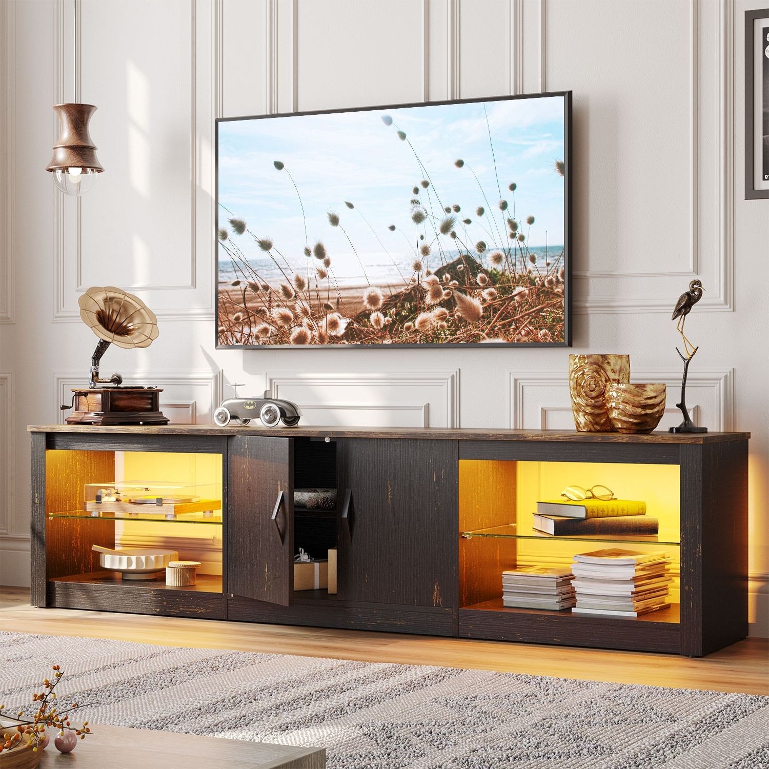 70 Inch Tv Stand 20 Color Rgb Light Entertainment Center – On Sale – Bed  Bath & Beyond – 36240154 With Regard To Black Rgb Entertainment Centers (View 16 of 20)