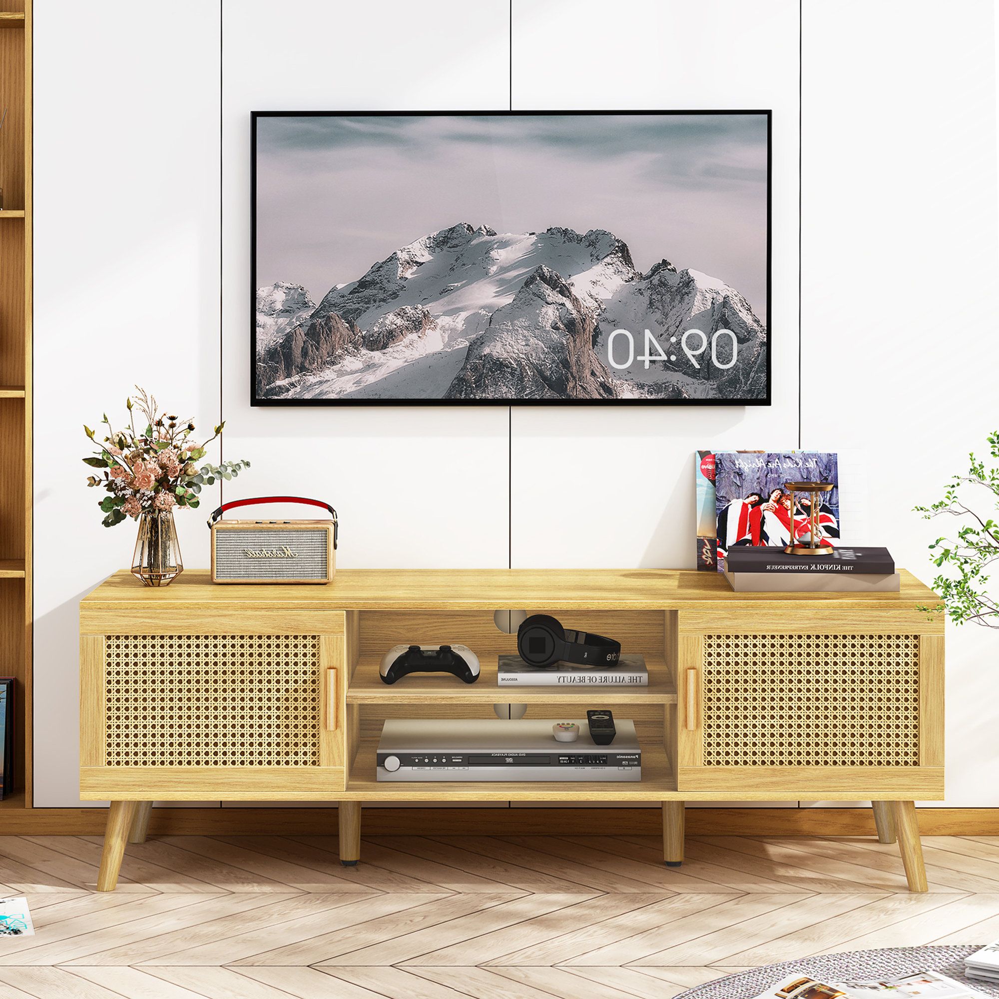 Bay Isle Home Tv Stand For 55 Inch Tv Entertainment Center Tv Console Table  With Adjustable Shelf And 2 Cabinets & Reviews | Wayfair Intended For Tier Stand Console Cabinets (View 14 of 20)