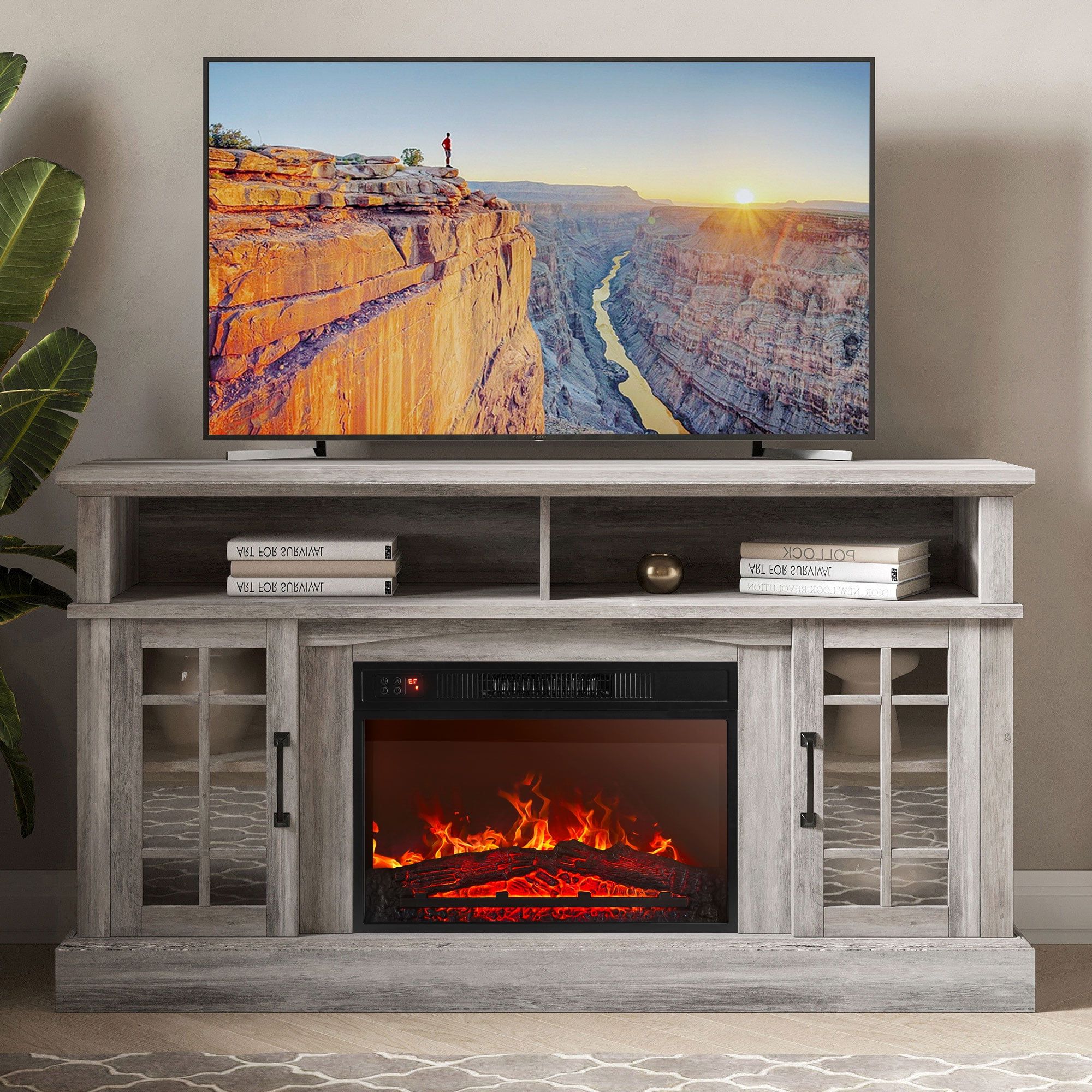 Belleze 58" Tv Stand With 23" Electric Fireplace, Fireplace Tv Console For  Tv Up To 65 Inch, Home Entertainment Center With Storage Cabinet &  Adjustable Shelves – Astorga (gray Wash) – Walmart In Tv Stands With Electric Fireplace (Gallery 1 of 20)
