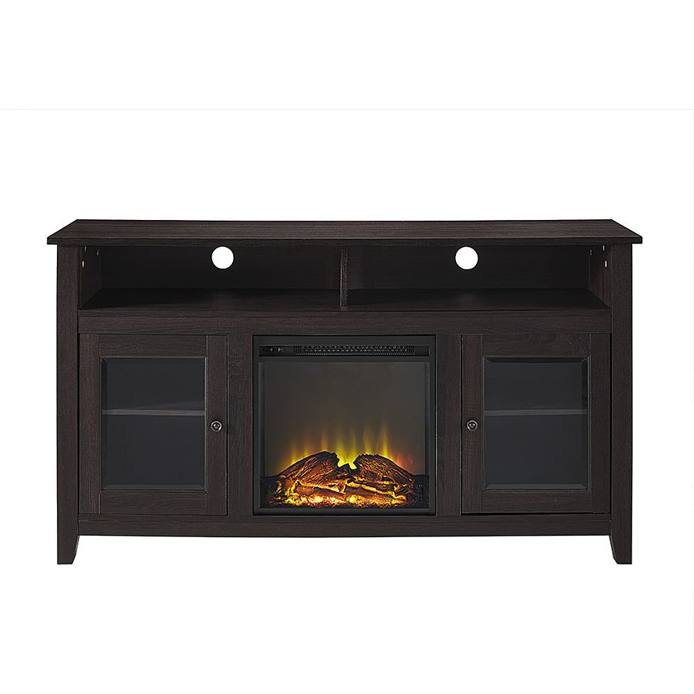 Best Buy: Walker Edison 58" Tall Glass Two Door Soundbar Storage Fireplace  Tv Stand For Most Tvs Up To 65" Espresso Bb58fp18hbes Throughout Wood Highboy Fireplace Tv Stands (Gallery 9 of 20)