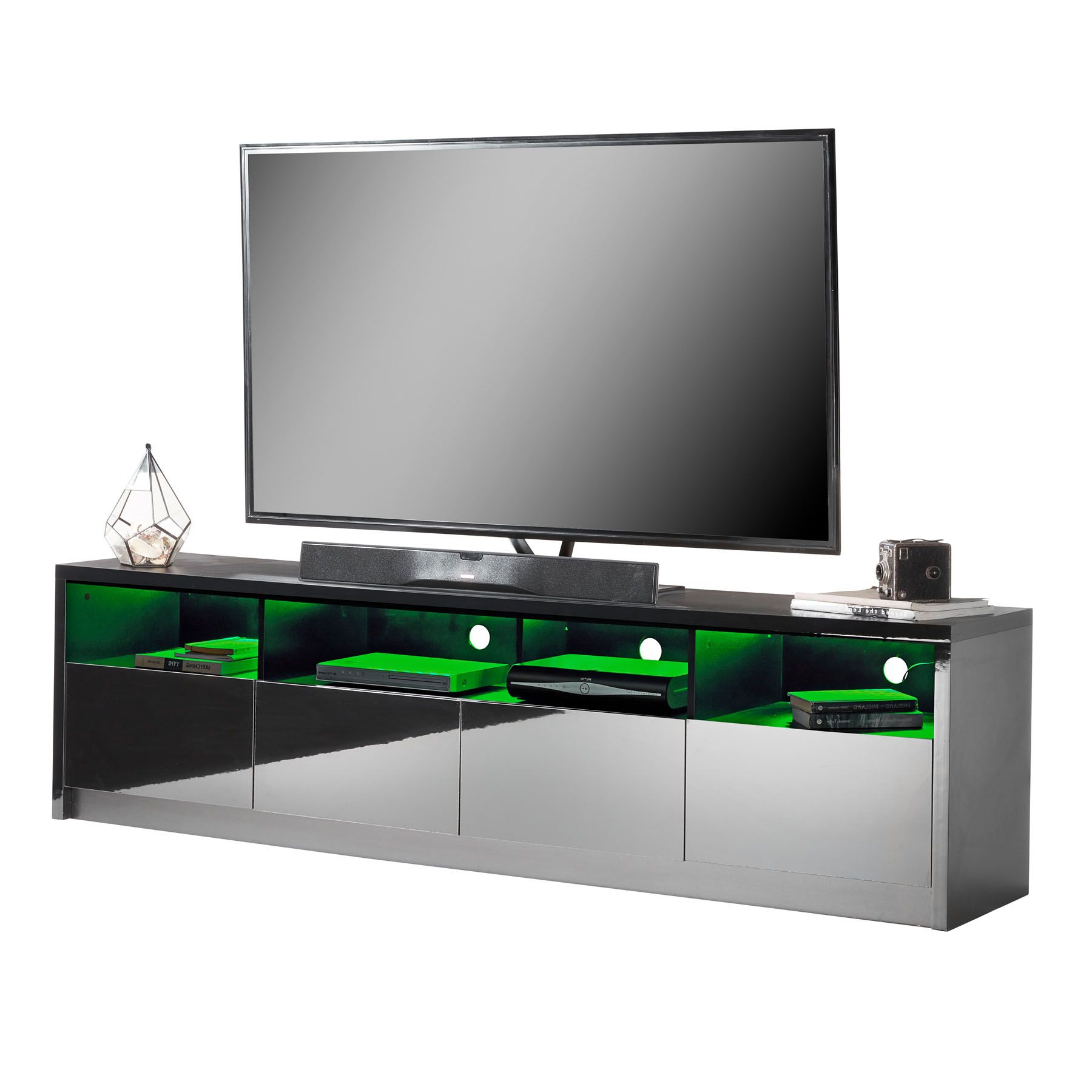 Black Tv Cabinet For 85″ Screens | Wide Tv Unit Rgb Lights Intended For Black Rgb Entertainment Centers (Gallery 14 of 20)