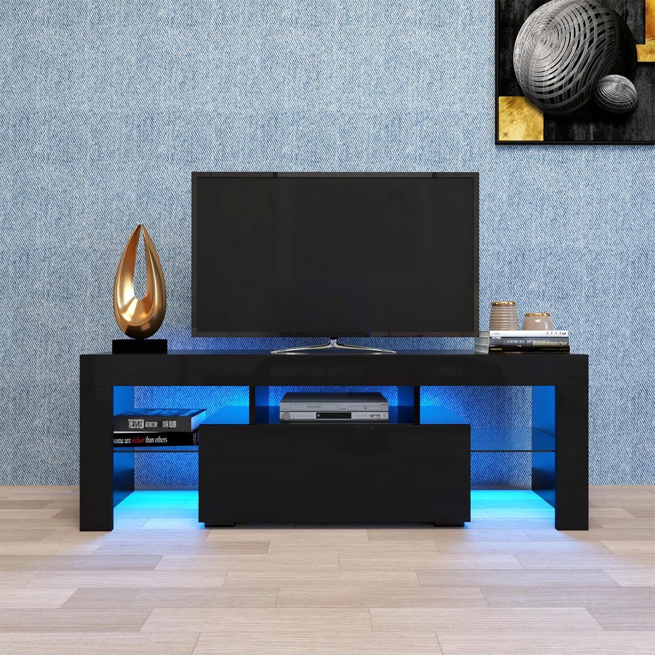 Black Tv Stand With Led Rgb Lights, Flat Screen Tv Cabinet, Gaming Consoles  For Lounge Room, Living Room And Bedroom, Black 51.2''x13.8''x17.7'' –  Walmart Inside Rgb Entertainment Centers Black (Gallery 1 of 20)