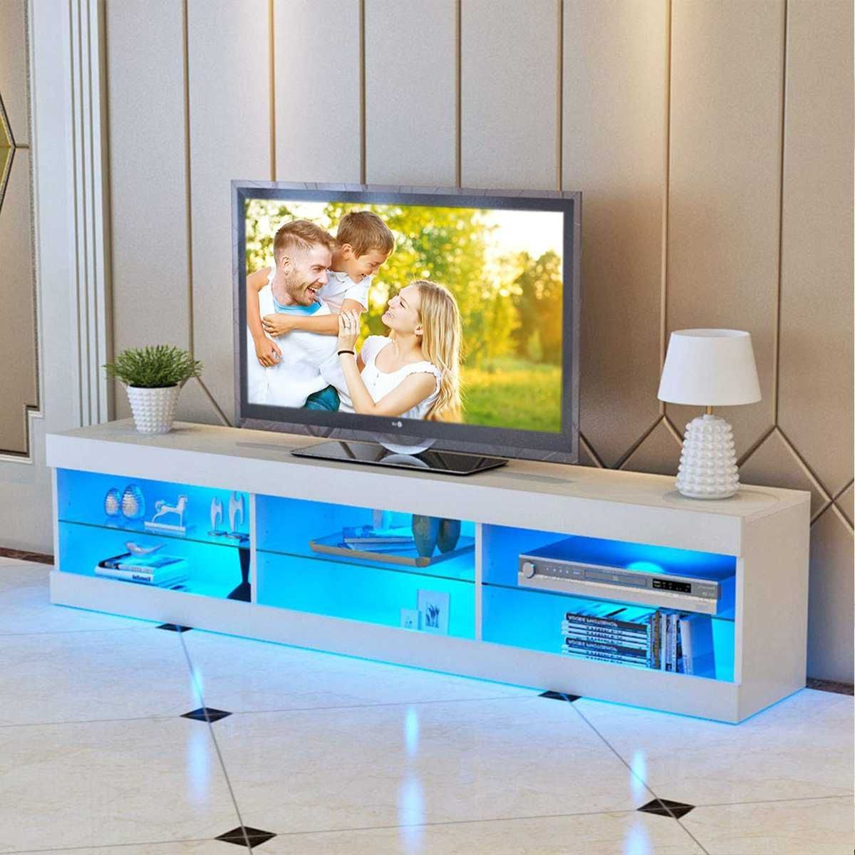 Bright Wooden & Glass Crafted Tv Stand | Tv Stand And Entertainment Center,  Led Tv Stand, Metal Shelving Units For Tv Stands With Lights (Gallery 2 of 20)