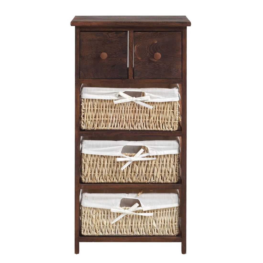 Brown Wicker Cabinet With 2 Drawers And 3 Baskets – Mobili Rebecca For Wood Cabinet With Drawers (Gallery 20 of 20)