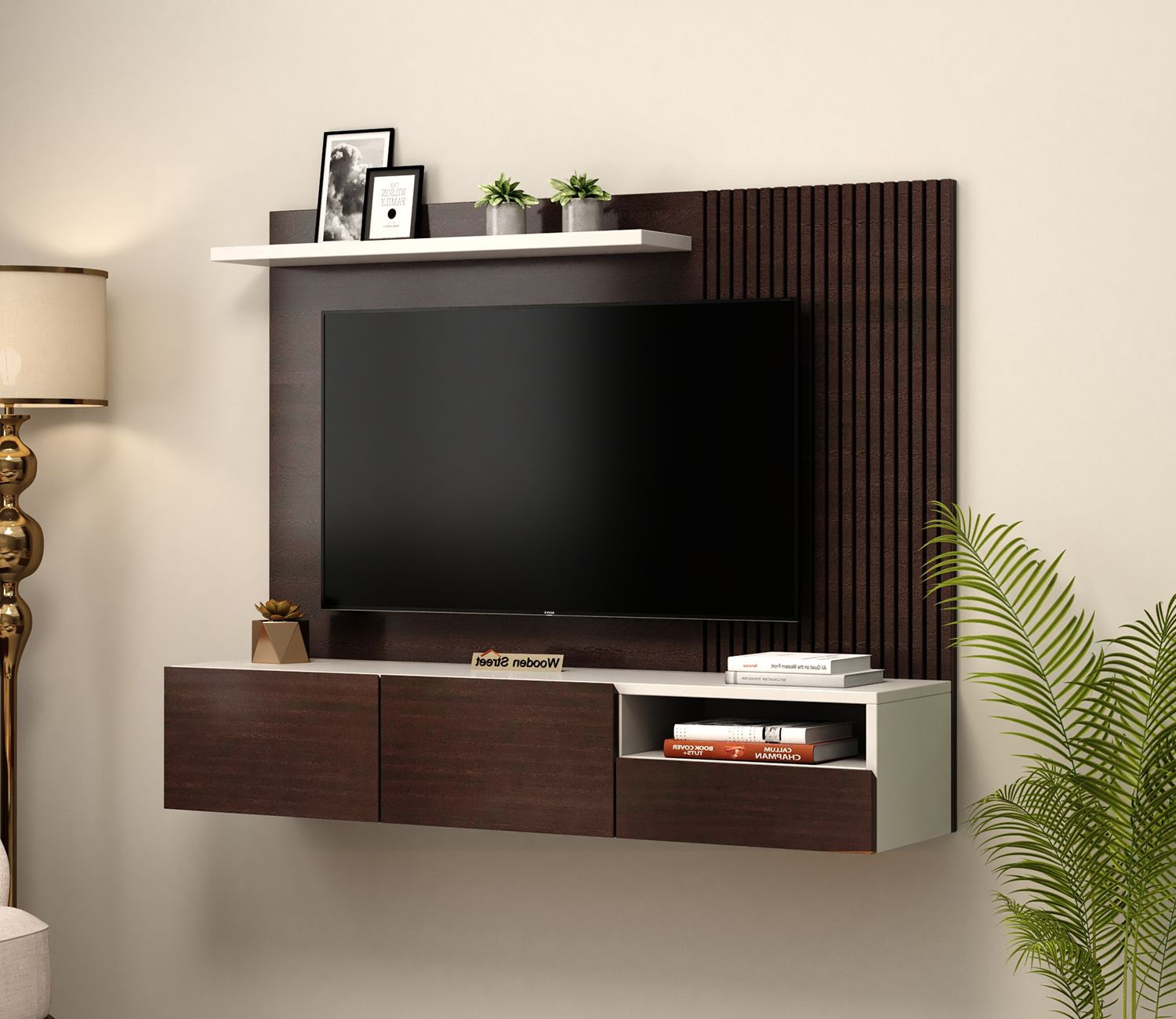 Buy Hailey Engineered Wood Wall Mounted Tv Unit With Shelf & Drawers  (flowery Wenge Finish) Online In India At Best Price – Modern Tv Units And  Stands – Living Cabinets – Living Room Throughout Top Shelf Mount Tv Stands (View 11 of 20)