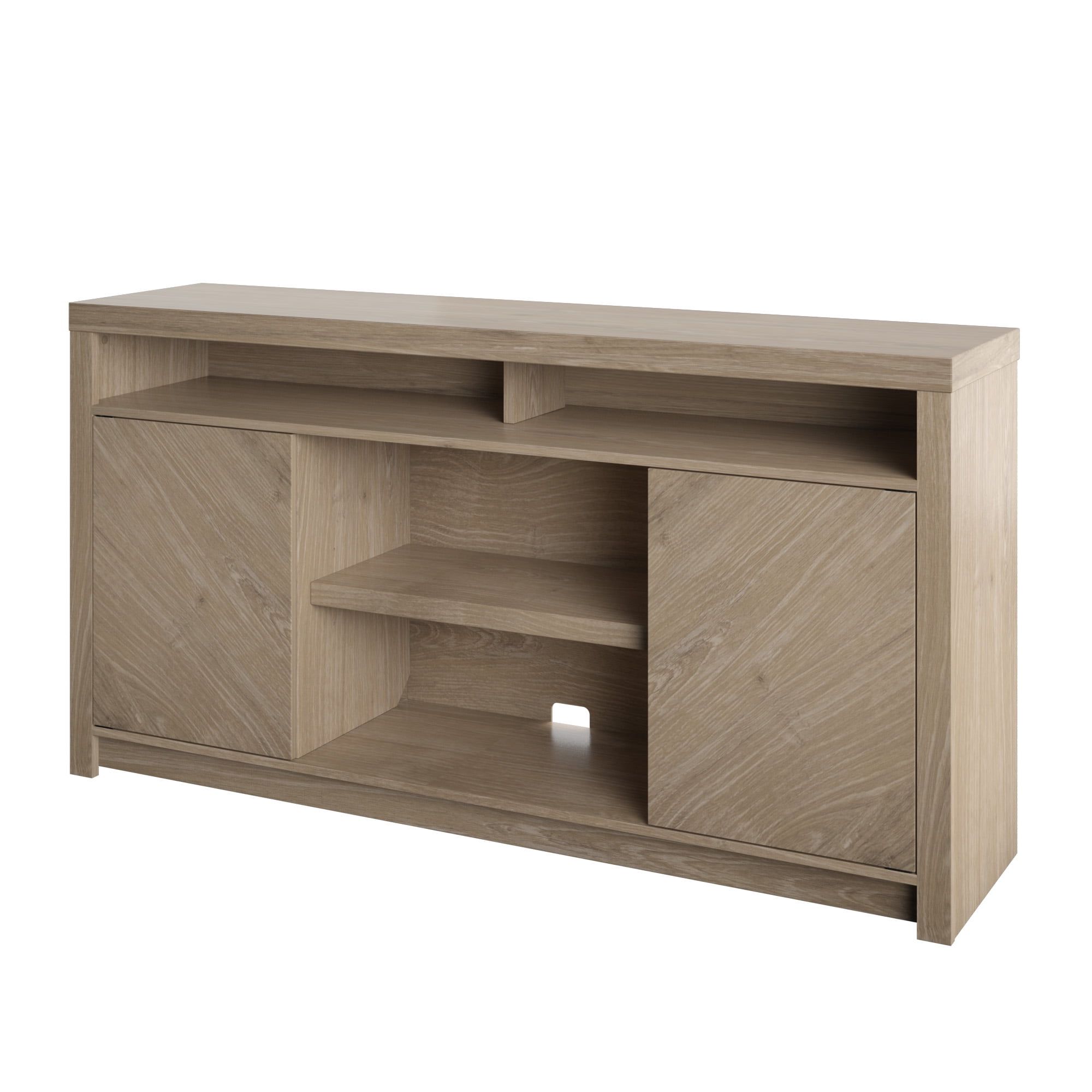 Contemporary Tv Stand For Tvs Up To 70" With Open Center Shelves, Natural  Oak – Walmart For Cafe Tv Stands With Storage (View 17 of 20)