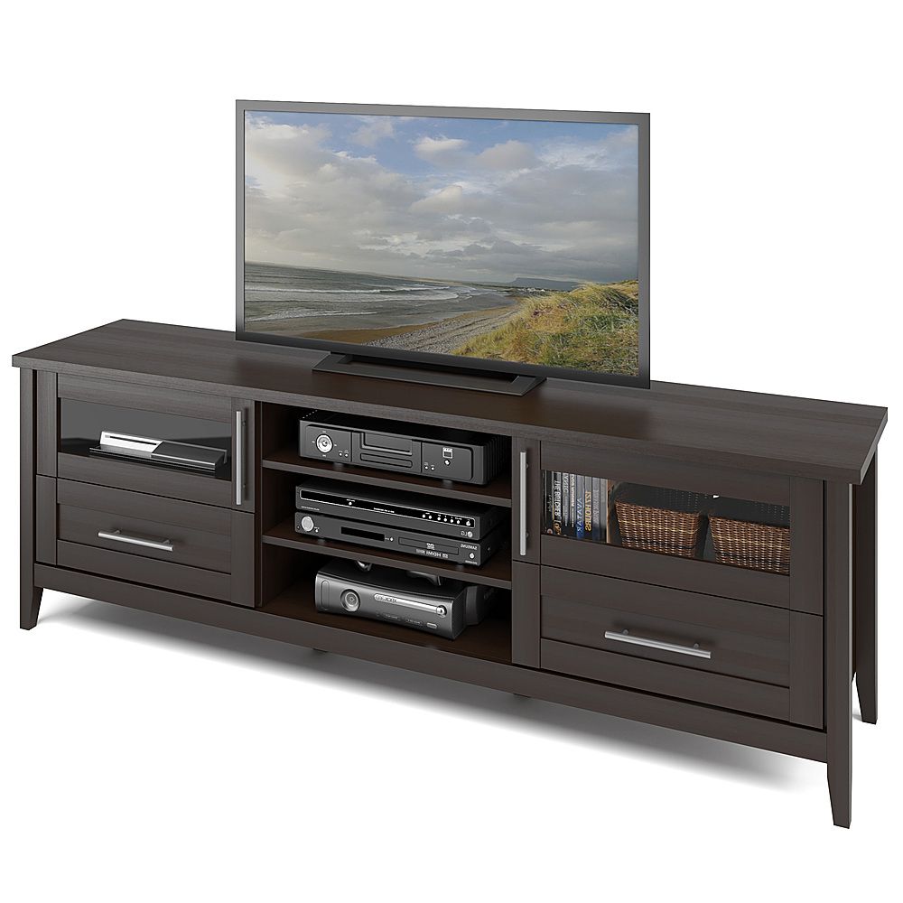 Corliving Jackson Extra Wide Tv Stand, For Tvs Up To 85" Espresso Tjk 687 B  – Best Buy Inside Wide Entertainment Centers (Gallery 18 of 20)