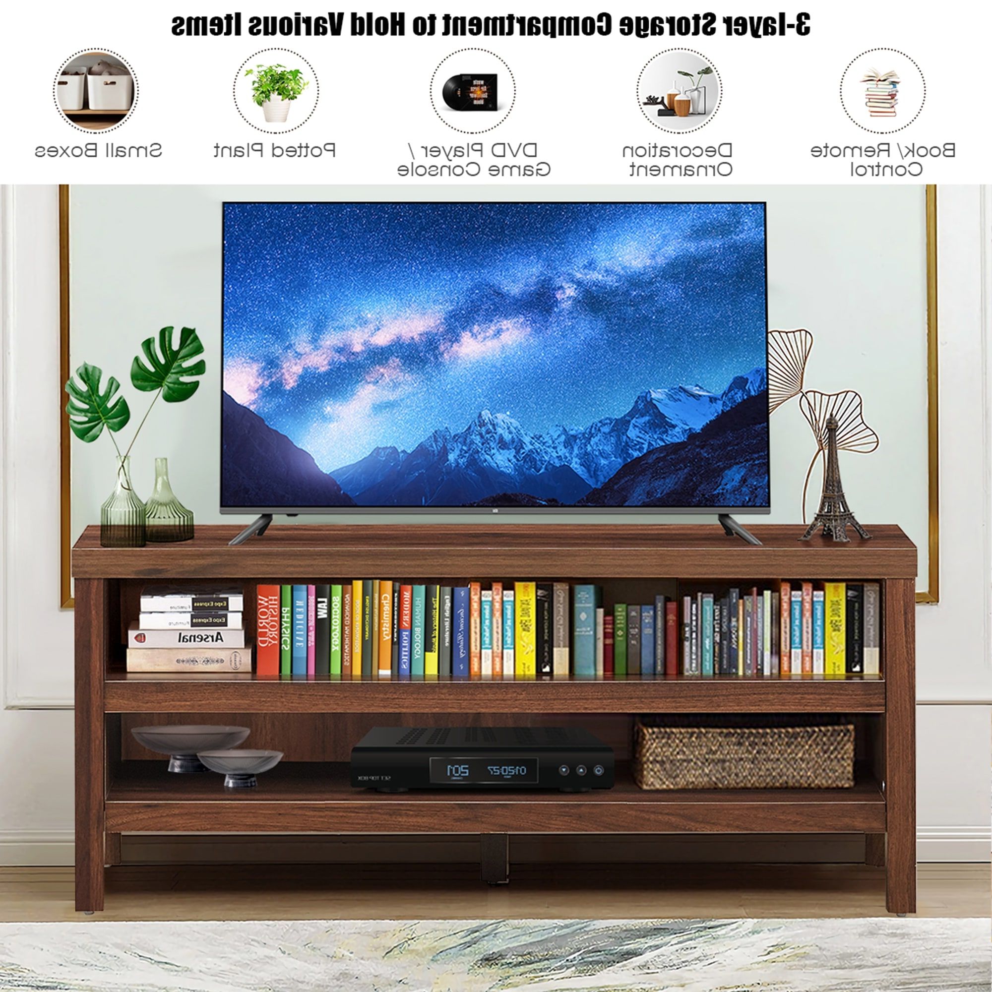 Costway 3 Tier Tv Stand Console Cabinet For Tv's Up To 45'' W/ Storage –  42'' X 17.5'' X 18'' – Bed Bath & Beyond – 33850958 For Tier Stand Console Cabinets (Gallery 4 of 20)