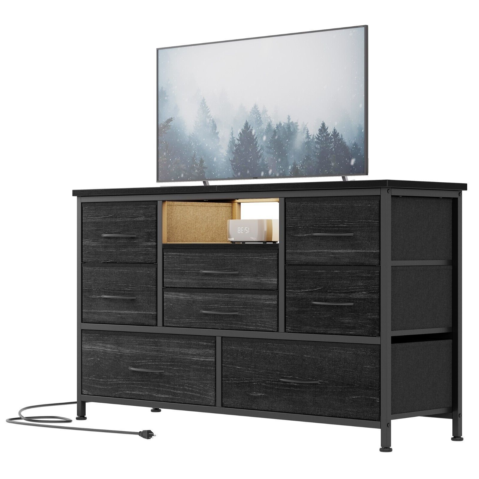 Dresser Tv Stand With Led Light Power Outlet Bedroom Chest Of Drawer For  55'' Tv | Fabricating And Metalworking With Led Tv Stands With Outlet (View 17 of 20)