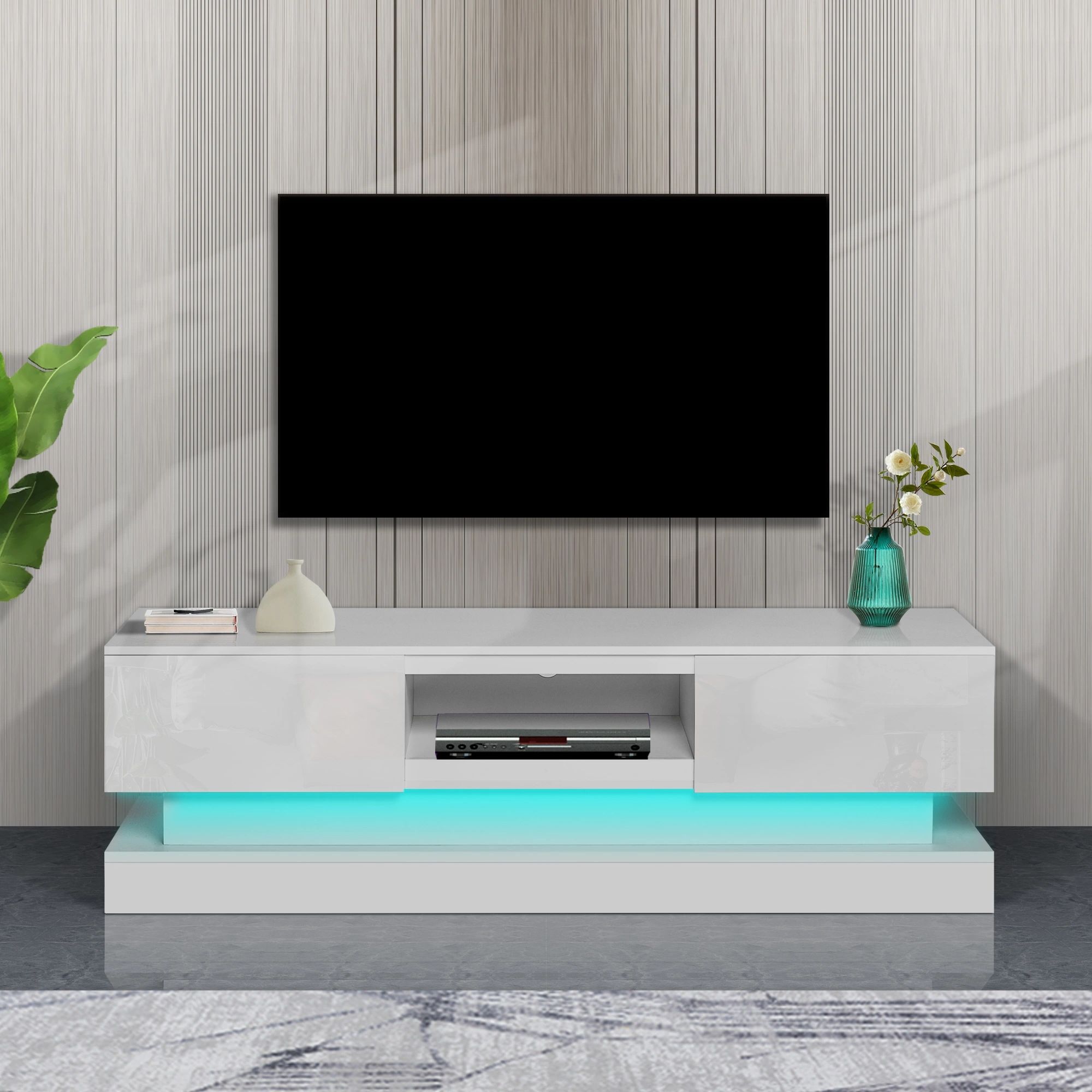 Dropship 51.18inch White Morden Tv Stand With Led Lights,high Glossy Front Tv  Cabinet,can Be Assembled In Lounge Room, Living Room Or Bedroom,color:white  To Sell Online At A Lower Price | Doba In Tv Stands With Lights (Gallery 20 of 20)