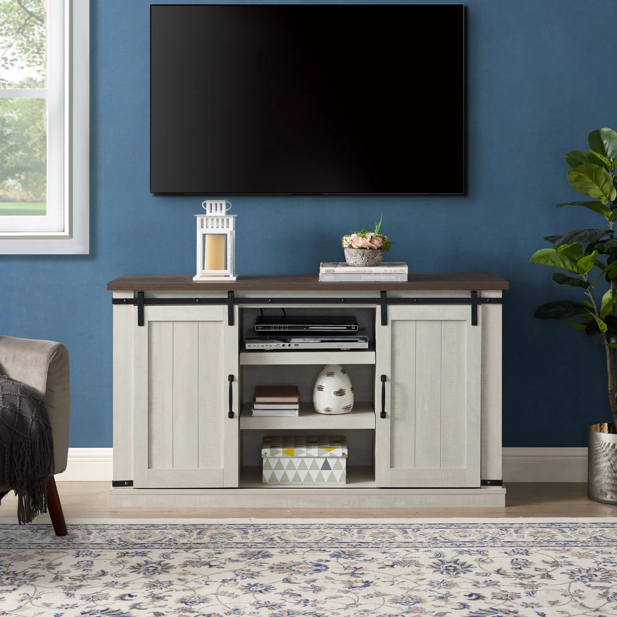 Dropship Classic Farmhouse Media Tv Stand Transitional Entertainment  Console For Tv Up To 60" With Sliding Doors And Open Storage Space, Light  Gray, 54.5"w*15.75"d*30.5"h To Sell Online At A Lower Price | In Farmhouse Media Entertainment Centers (Gallery 15 of 20)