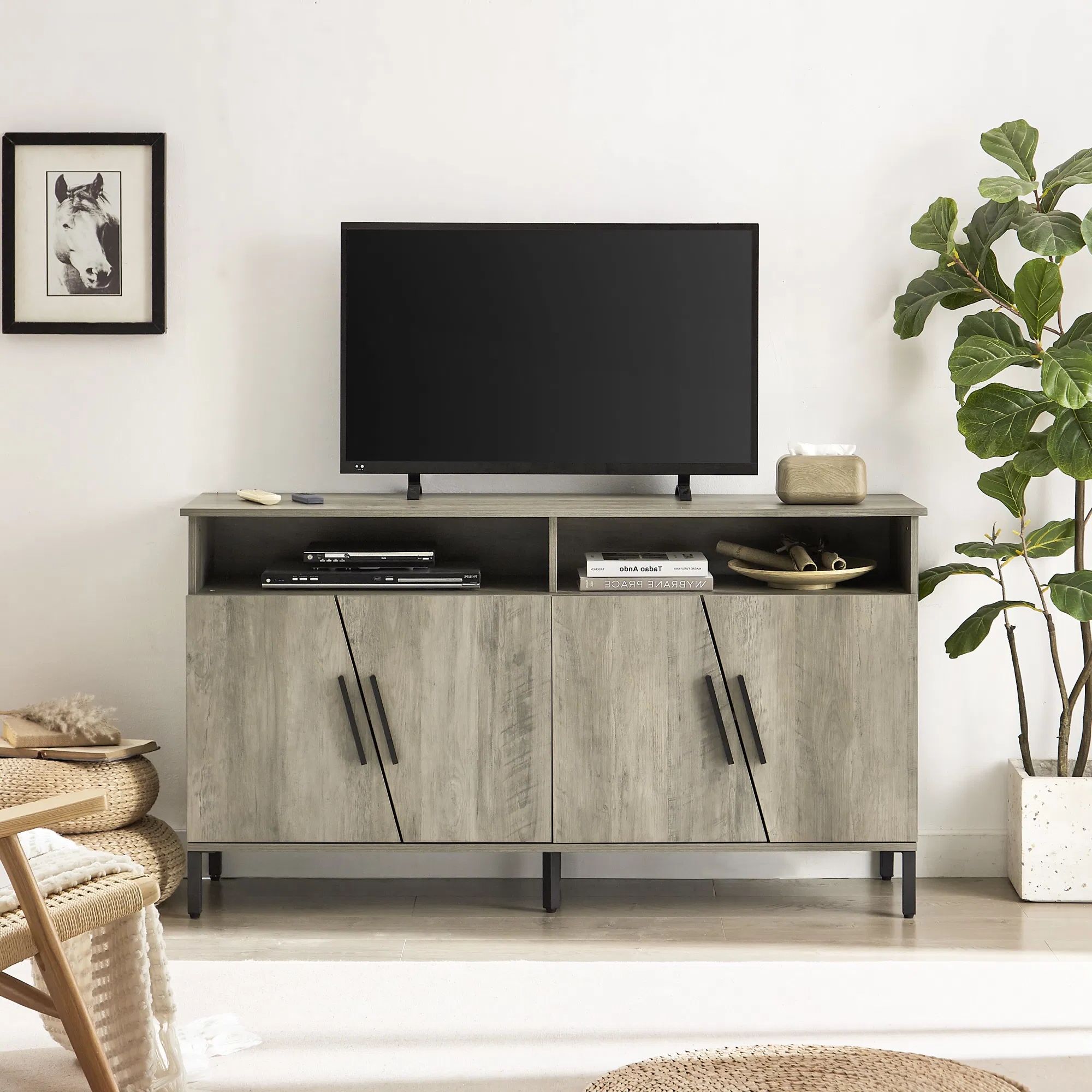 Dropship Farmhouse Style Tv Stand, Tv Station With Storage And Open  Drawers, Entertainment Center Console Table, Living Room Media Furniture.  Grey, 58''w X 15.75''d X  (View 18 of 20)