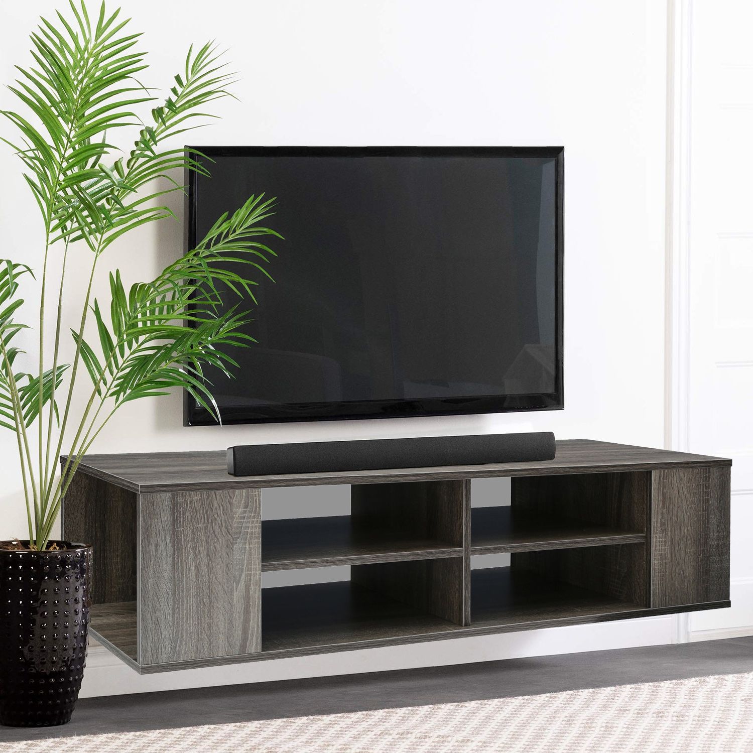 Ebern Designs Lequentin Wood Wall Mounted Media Console, Floating Tv Stand  Component Shelf, Tv Cabinet For Tvs Up To 50" & Reviews | Wayfair Within Modern Stands With Shelves (Gallery 12 of 20)