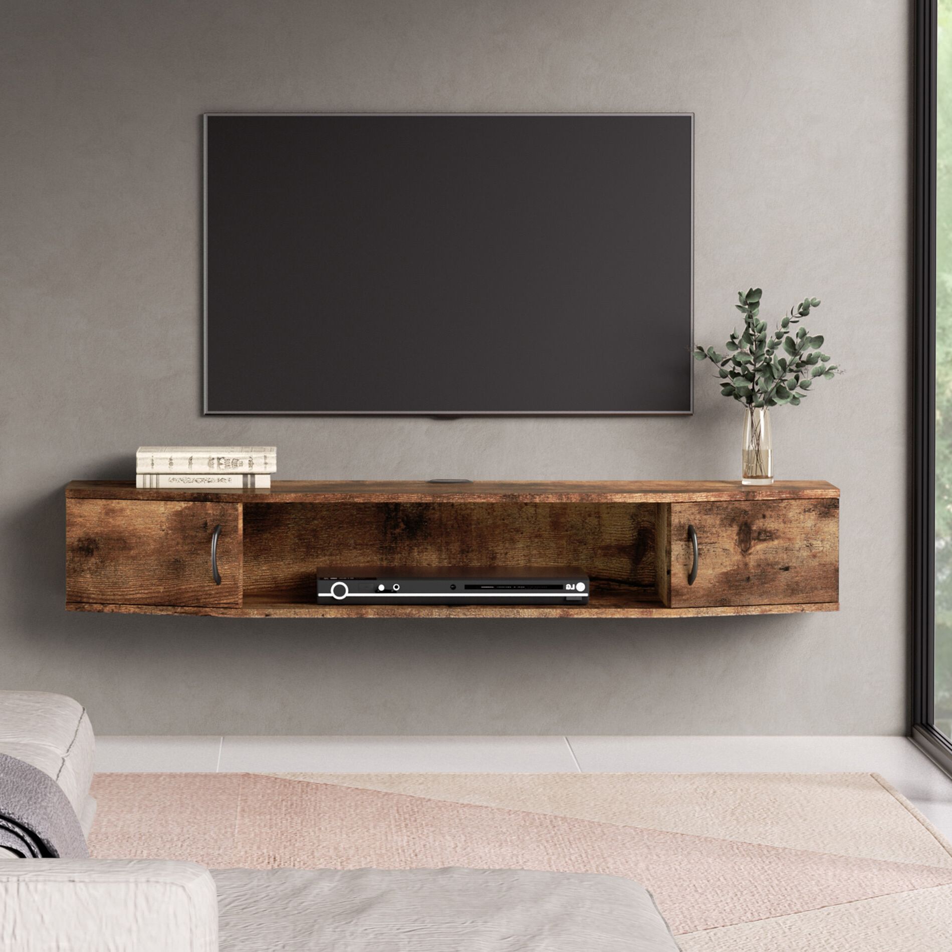 Ebern Designs Rether 43.31'' Media Console & Reviews | Wayfair Intended For Floating Stands For Tvs (Gallery 2 of 20)