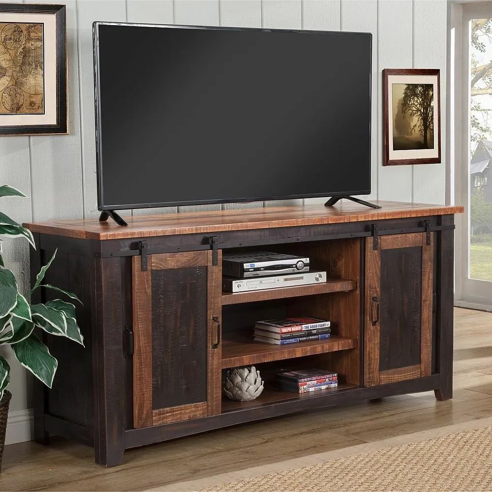 Farmhouse Tv Stand Entertainment Center Media Cabinet Rustic Solid Pine  Wood 65" | Ebay Within Farmhouse Media Entertainment Centers (Gallery 7 of 20)