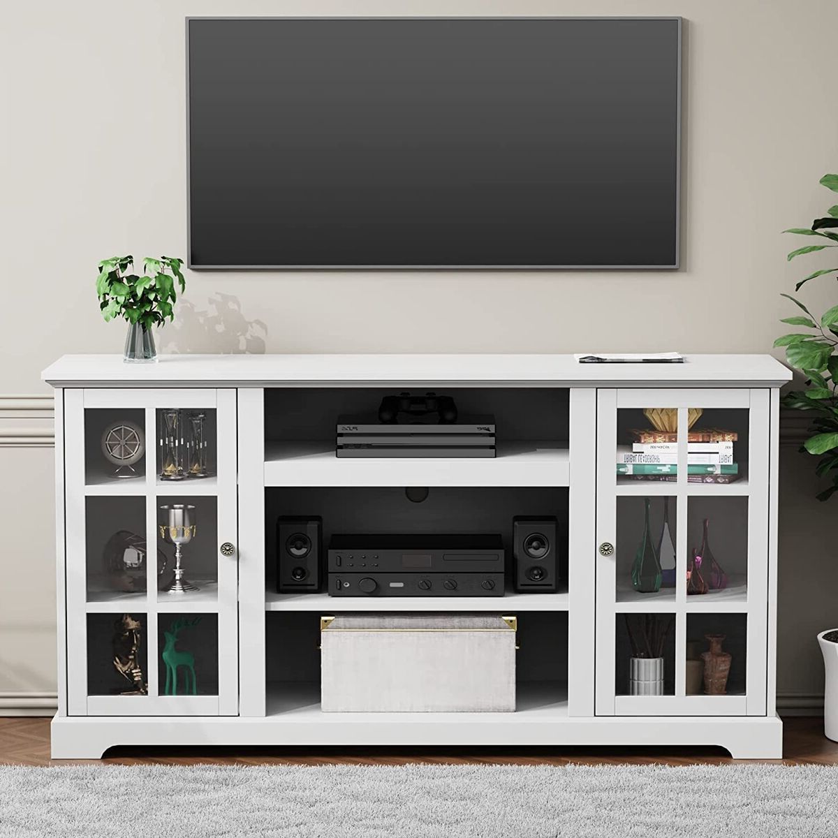 Farmhouse Tv Stand For Tv's Up To 65" Entertainment Center W/ Storage  Shelves | Ebay Intended For Farmhouse Stands For Tvs (Gallery 9 of 20)