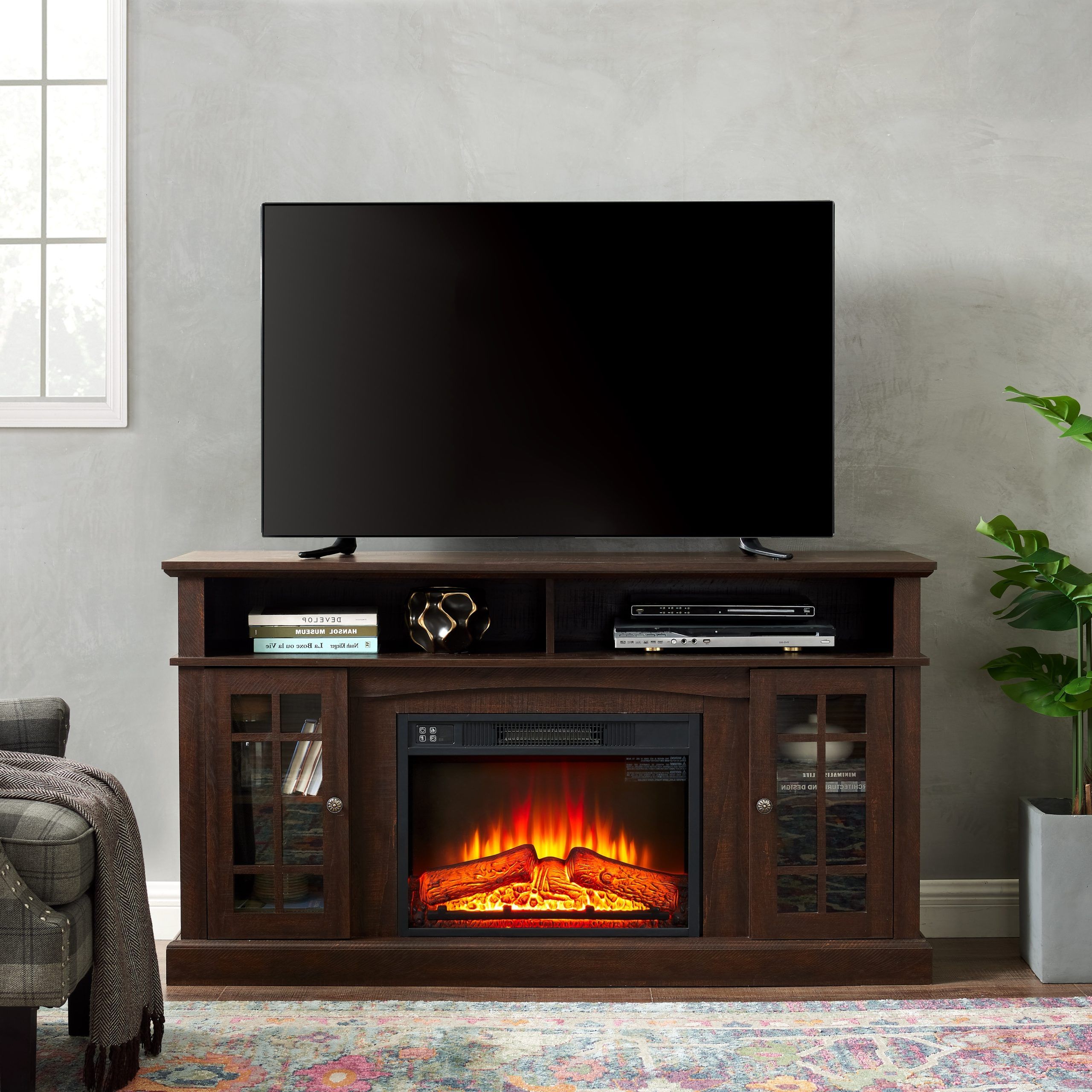 Fireplace Tv Console With 23" Electric Fireplace Inset, Highboy Fireplace  Tv Stand For Tvs Up To 60" Media Cabinets, Espresso – Bed Bath & Beyond –  39035046 For Wood Highboy Fireplace Tv Stands (Gallery 6 of 20)