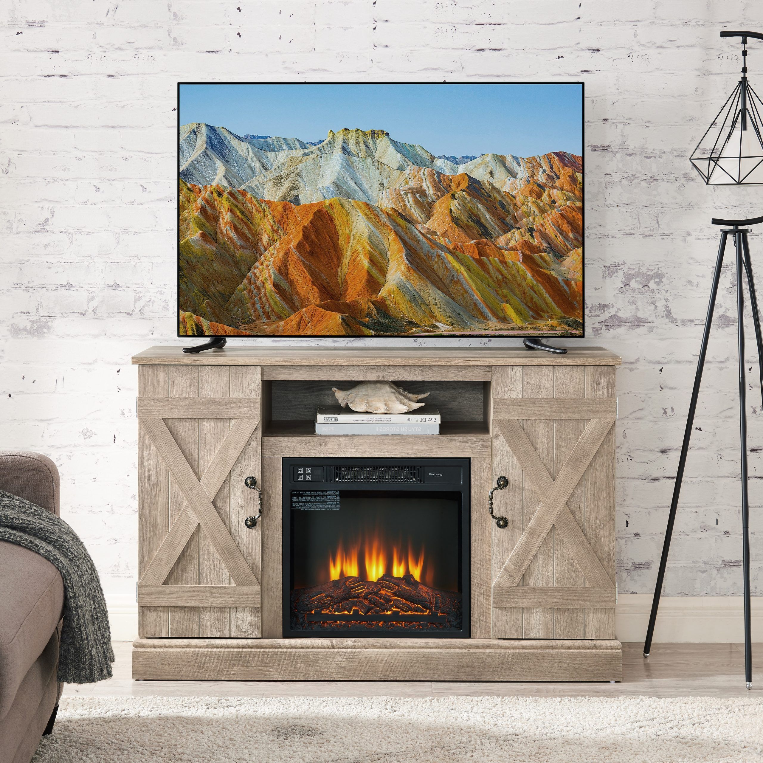 Fireplace Tv Stand Entertainment Center With 22" Electric Fireplace, Light  Gray – On Sale – Bed Bath & Beyond – 38283936 Intended For Electric Fireplace Tv Stands (Gallery 20 of 20)