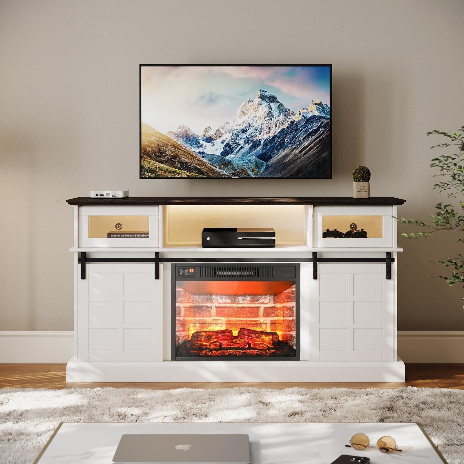 Fireplace Tv Stand W/ Led Lights & 23" Electric Fireplace For Tvs Up To 65"  | Ebay With Electric Fireplace Entertainment Centers (Gallery 18 of 20)