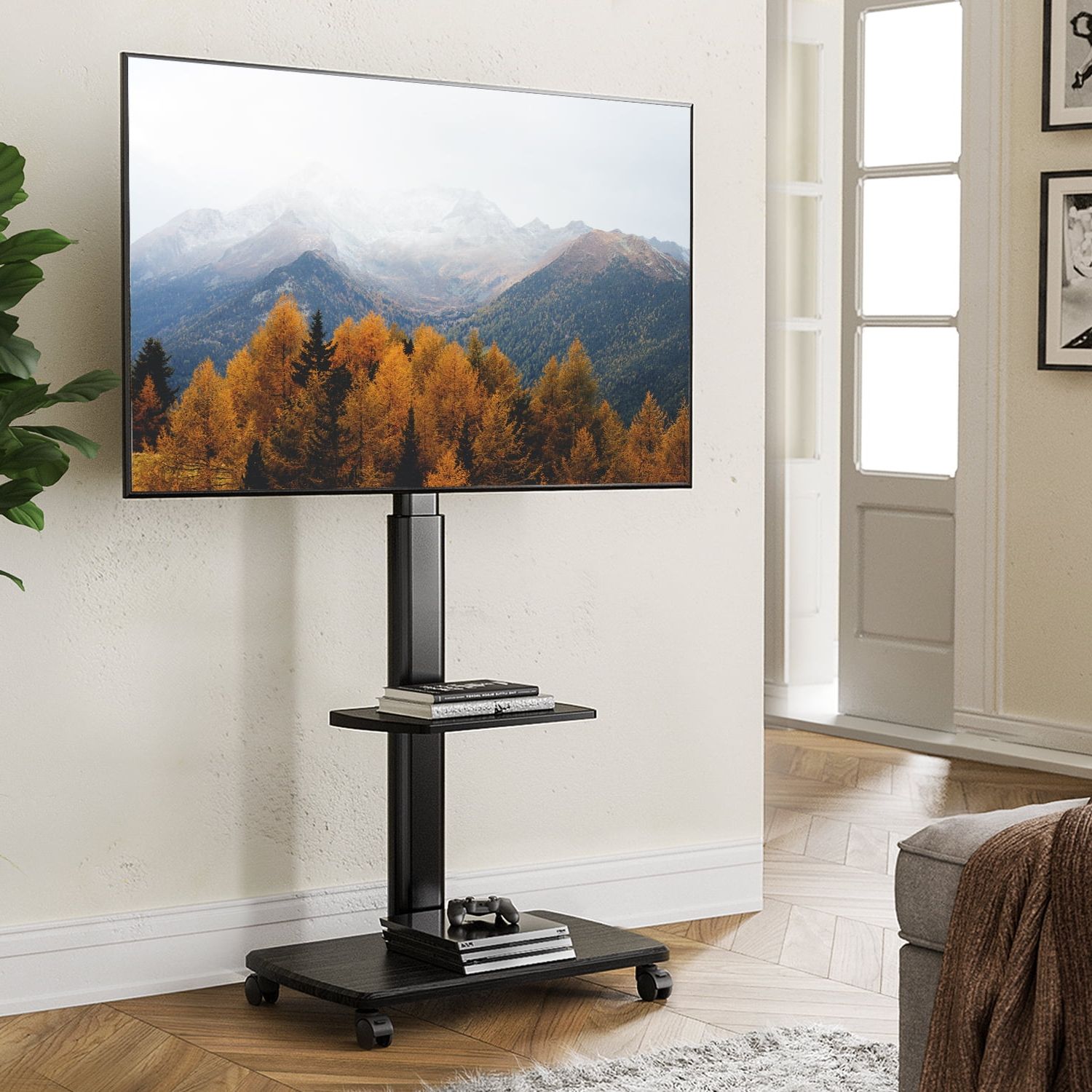Fitueyes Mobile Floor Tv Stand Rolling Tv Cart With Nepal | Ubuy In Modern Rolling Tv Stands (Gallery 16 of 20)