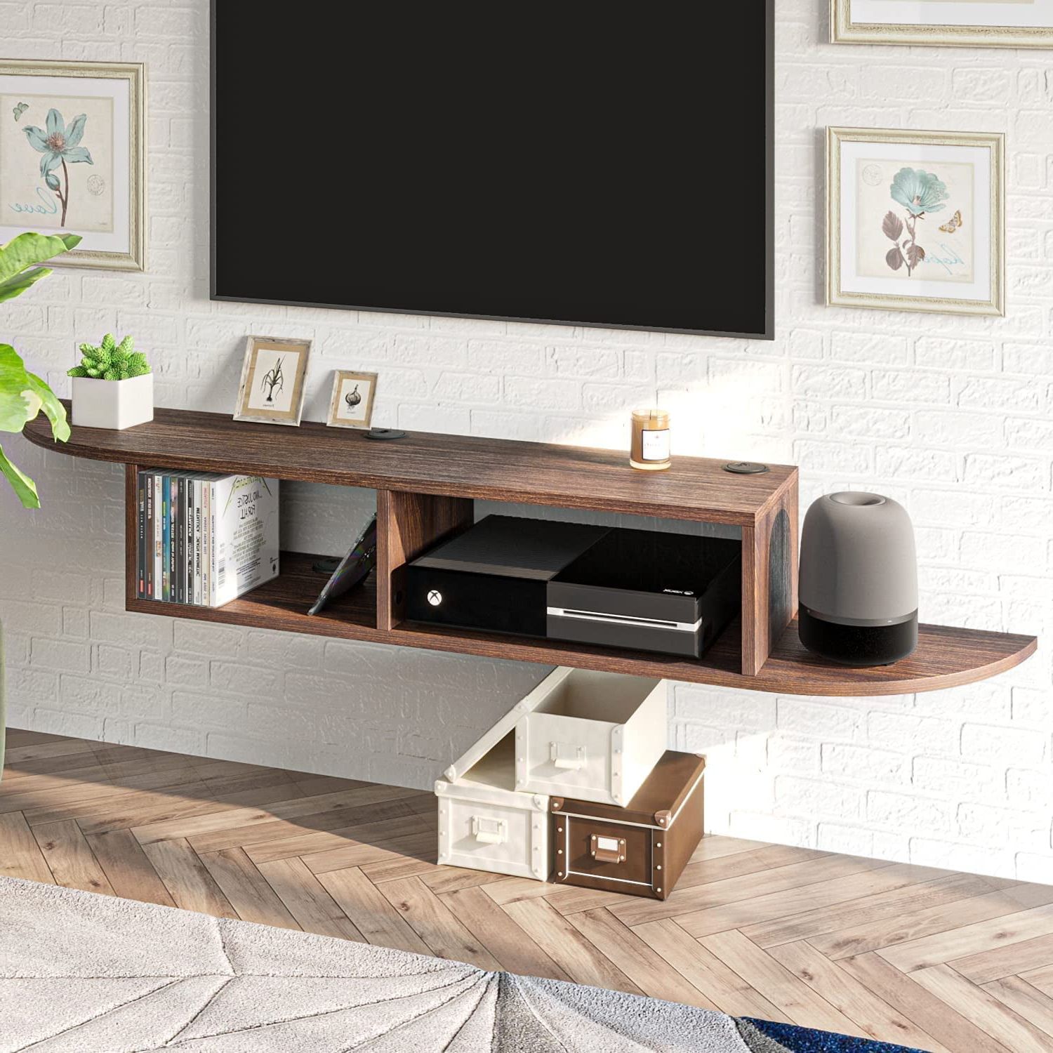 Floating Tv Stand, White Floating Tv Shelf, Wall Mounted Media Console  Entertainment Center For 55 Inch Tv, Storage Cabinet Under Tv, Walnut –  Walmart Intended For Top Shelf Mount Tv Stands (View 8 of 20)