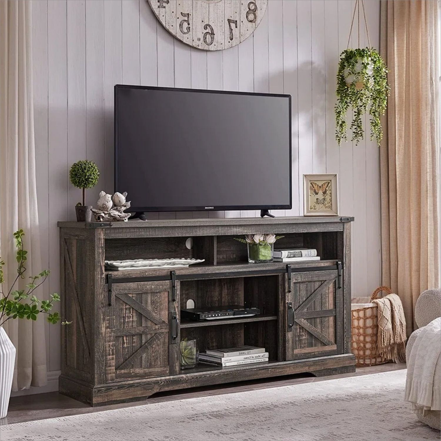 Gracie Oaks Clairessa Farmhouse Tv Stand For 65+ Inch Tv For Living Room,  With Sliding Barn Door & Reviews | Wayfair Throughout Farmhouse Stands For Tvs (Gallery 15 of 20)
