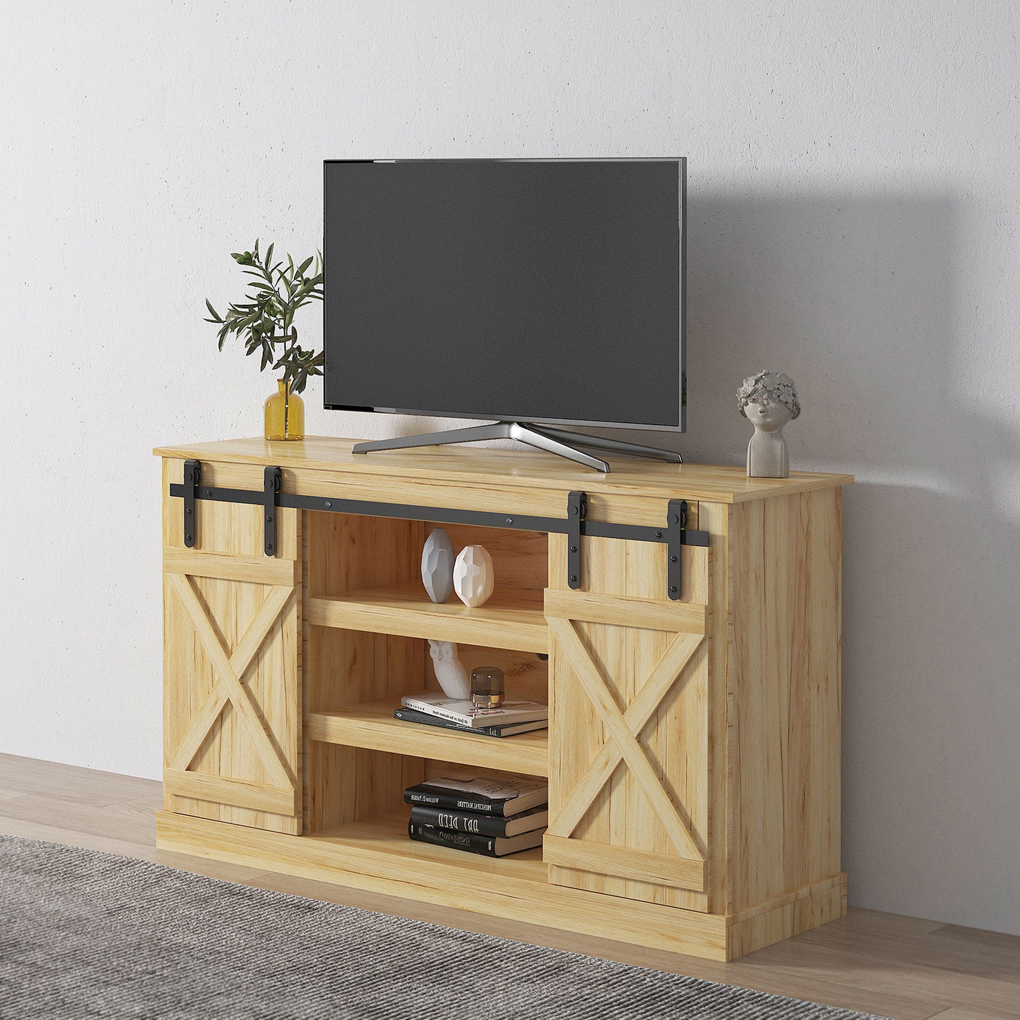 Gracie Oaks Farmhouse Sliding Barn Door Tv Stand Media Console Table  Storage Cabinet Wood For 65" | Wayfair Regarding Barn Door Media Tv Stands (View 16 of 20)