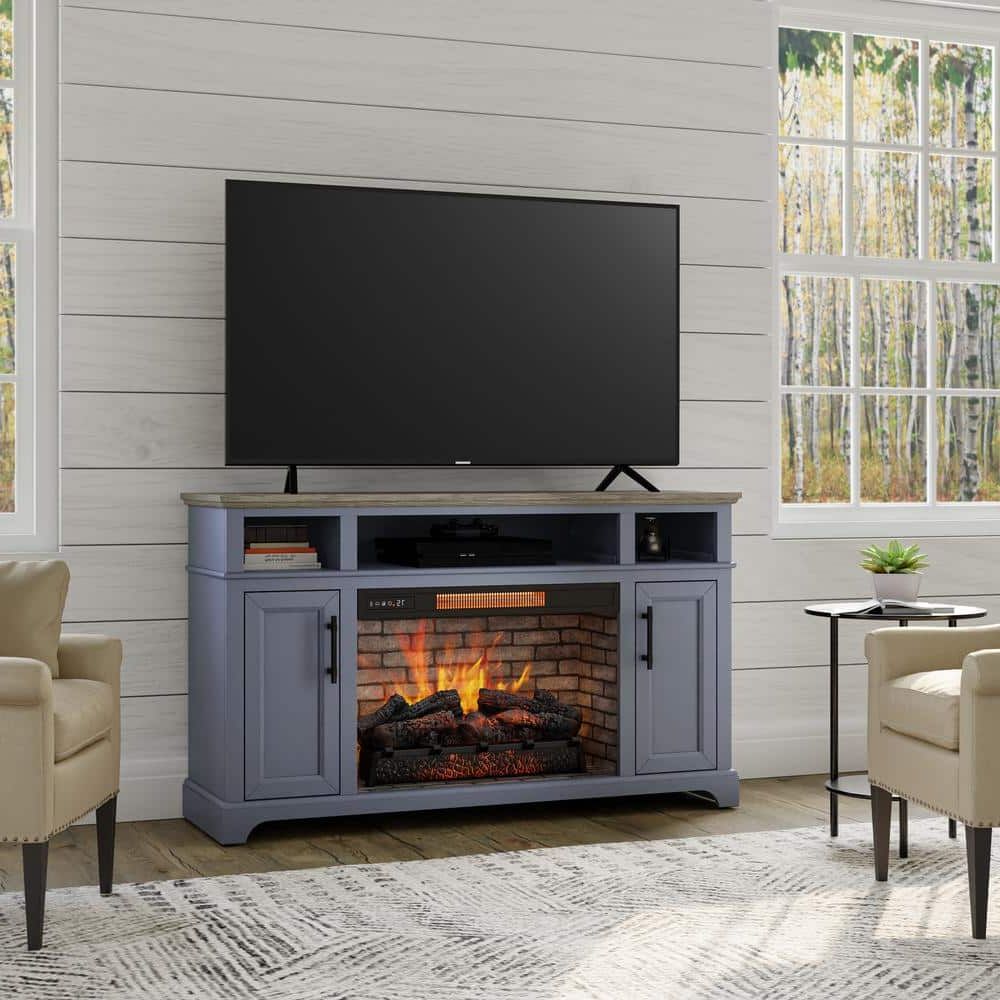 Home Decorators Collection Hillrose 52 In. Freestanding Electric Fireplace  Tv Stand In Blue Ash With Rustic Taupe Oak Top 2240fm 26 310 – The Home  Depot Pertaining To Electric Fireplace Tv Stands (Gallery 1 of 20)