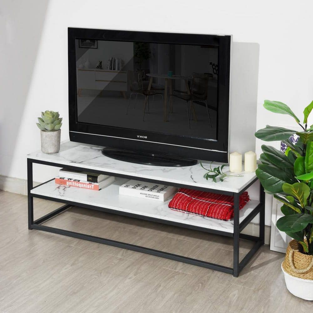 Homy Casa Facto 47.2 In. White Faux Marble Tv Stand Fits Tv's Up To 50 In.  Facto Tv Stand Marble B – The Home Depot For Romain Stands For Tvs (Gallery 11 of 20)