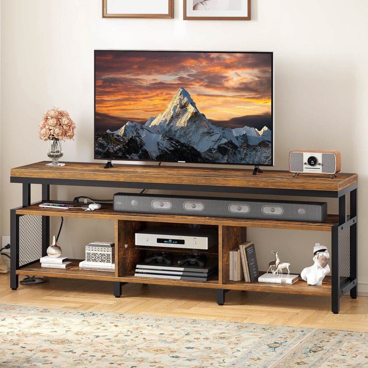 Industrial Led Tv Stand With Power Outlet Media Console For 50/60/65/70" Tvs  | Ebay Intended For Led Tv Stands With Outlet (View 9 of 20)