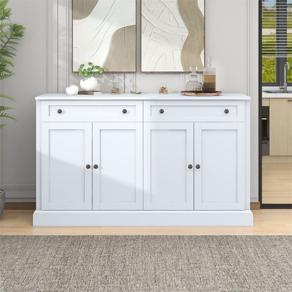 Kitchen Pantry Storage Cabinet, Modern Freestanding Buffet Sideboard  Cupboard With 2 Drawers & 4 Doors & Adjustable Shelves, Entryway Console  Table Sofa Table With Metal Handle For Living Room, White – Walmart Within Freestanding Tables With Drawers (View 12 of 20)