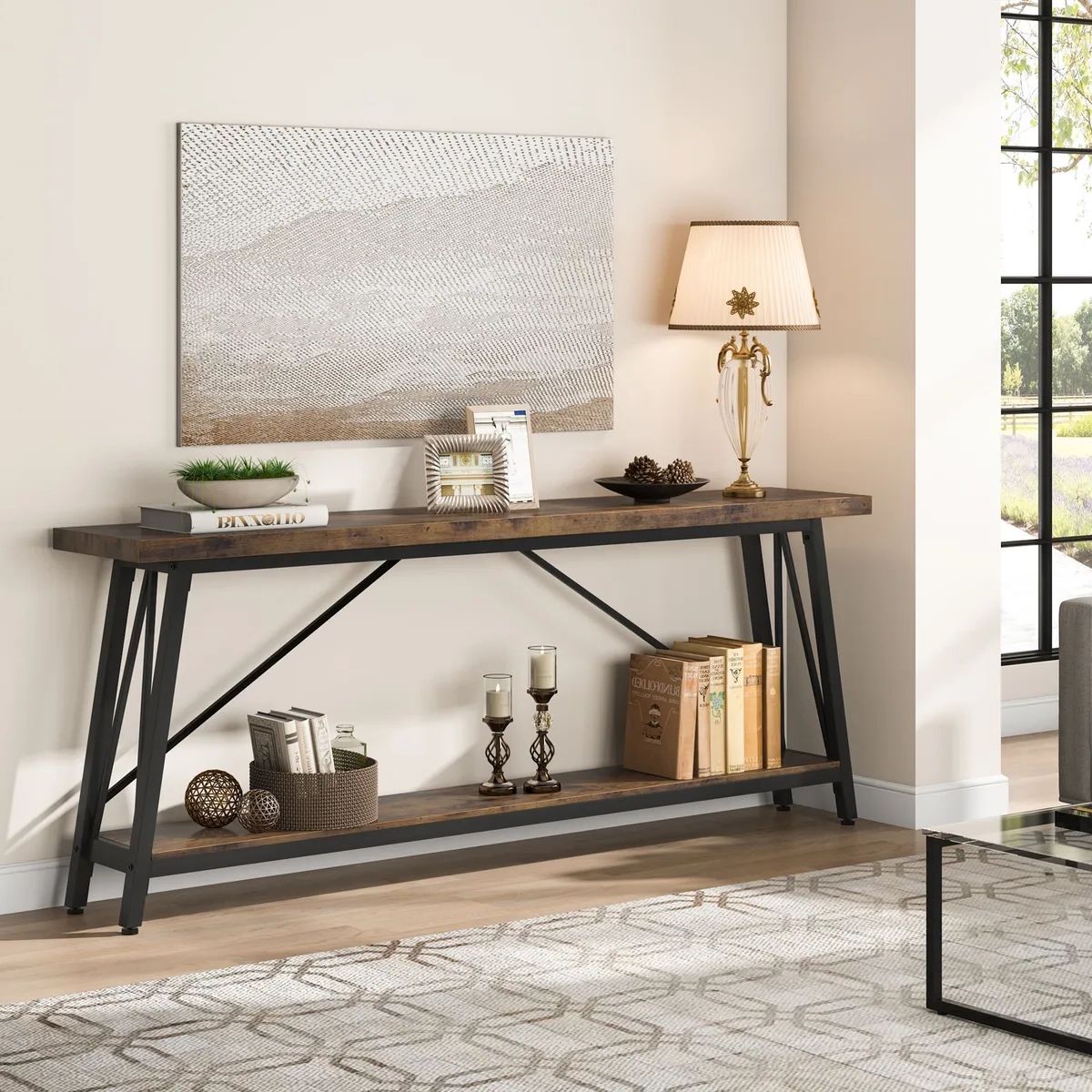 Long Narrow Console Table With Storage Behind Couch Sofa Table Entryway  Hallway | Ebay In Asymmetrical Console Table Book Stands (View 6 of 20)