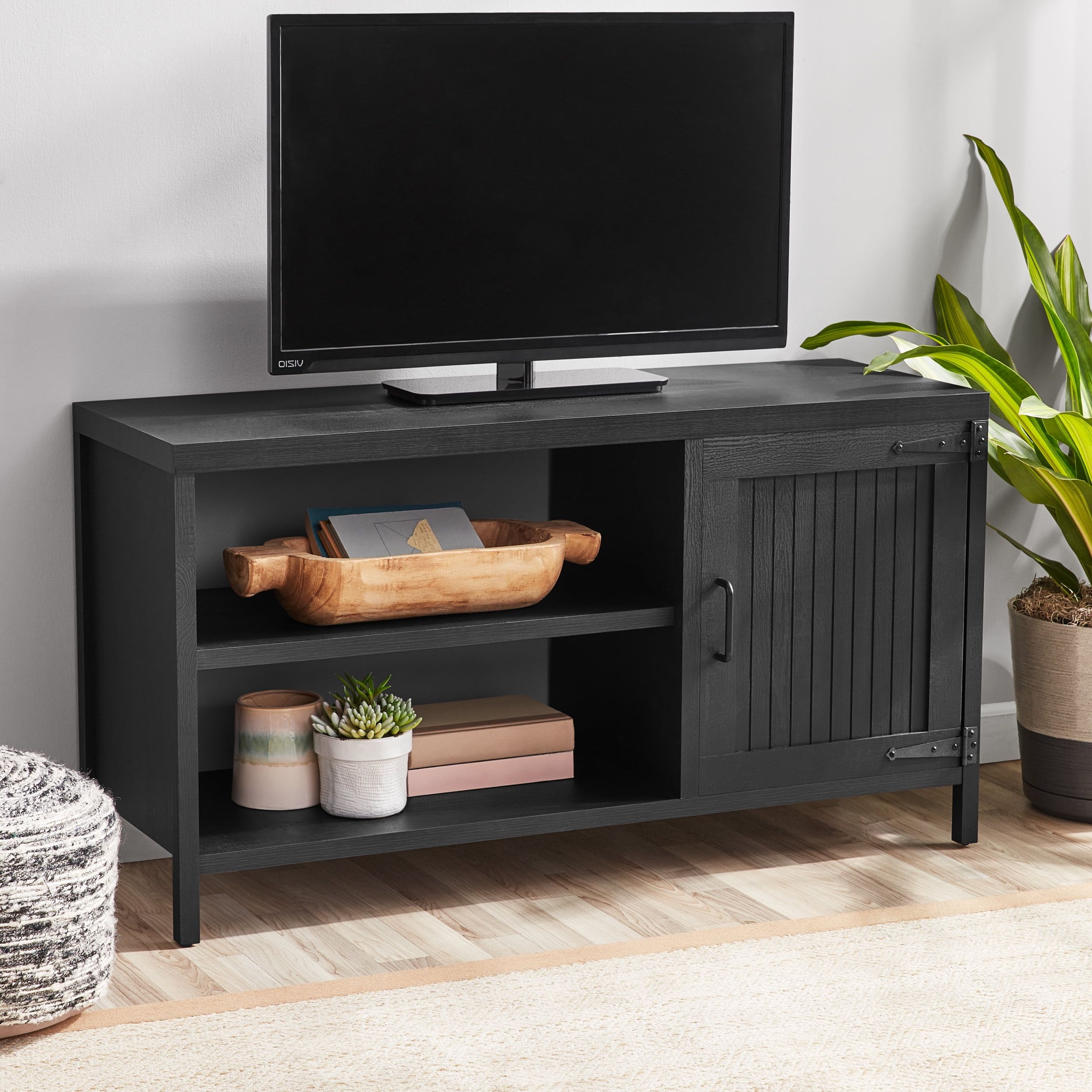Mainstays Farmhouse Tv Stand For Tvs Up To 50", Black – Walmart Intended For Farmhouse Stands For Tvs (View 7 of 20)