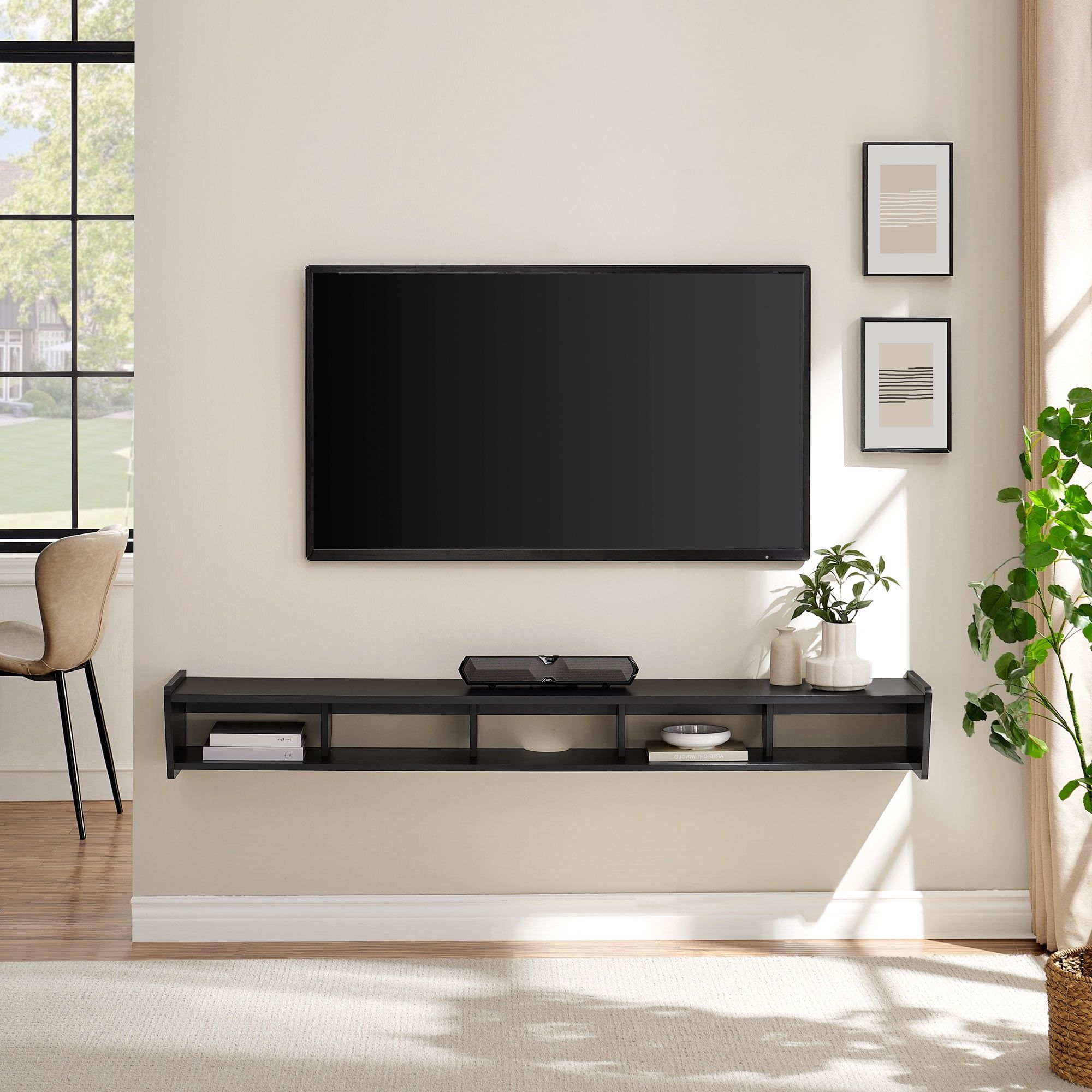 Manor Park Minimalist Floating Tv Stand For Tvs Up To 70”, Solid Black –  Walmart In Floating Stands For Tvs (Gallery 17 of 20)