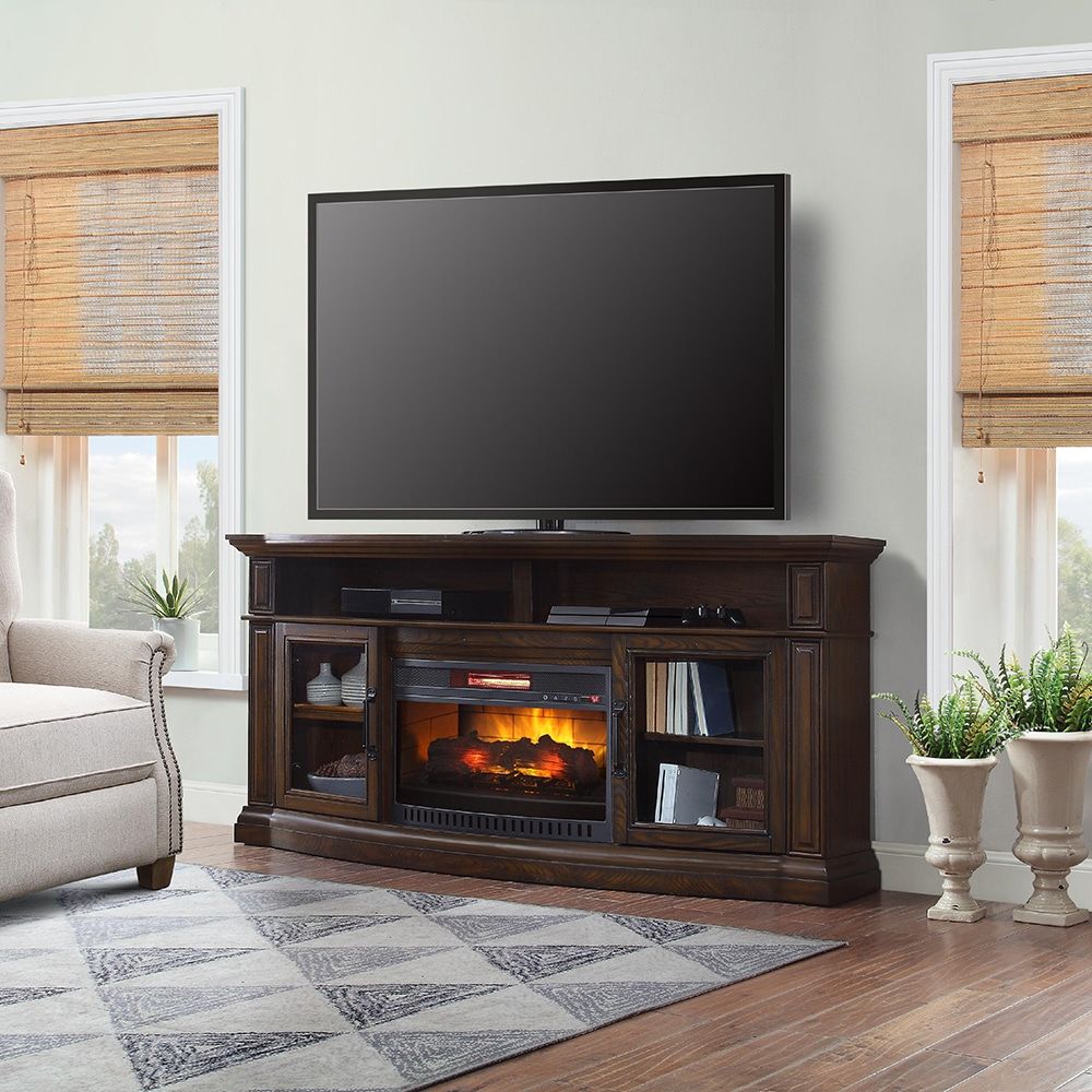 Middleton 72in Dark Brown Electric Fireplace Entertainment Center | Whalen  Furniture Inside Electric Fireplace Entertainment Centers (Gallery 17 of 20)