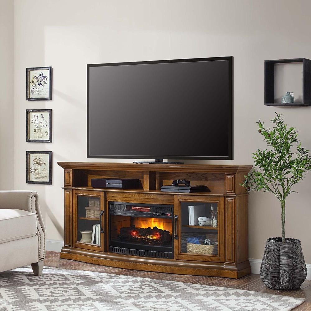 Middleton 72in Warm Ash Electric Fireplace Entertainment Center | Whalen  Furniture With Regard To Electric Fireplace Entertainment Centers (Gallery 3 of 20)