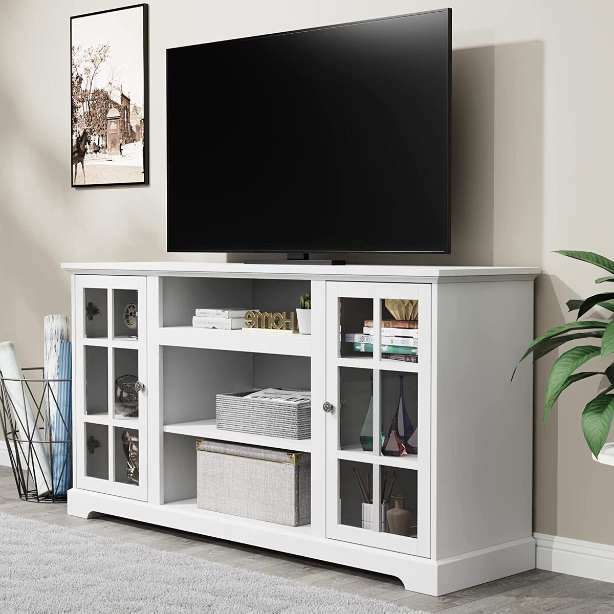 Modern Farmhouse Tv Stand For 65 Inch Tv Entertainment Center Storage  Cabinets | Ebay With Farmhouse Stands With Shelves (View 4 of 20)