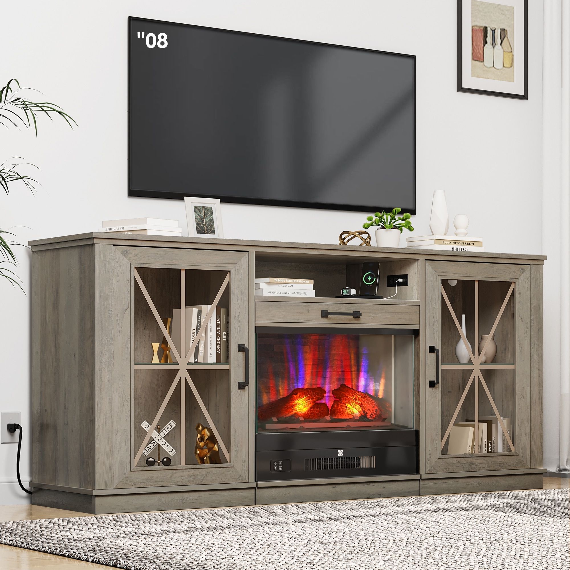 Modern Fireplace Tv Stand With Drawable Fireplace – On Sale – Bed Bath &  Beyond – 38403615 With Regard To Modern Fireplace Tv Stands (View 2 of 20)