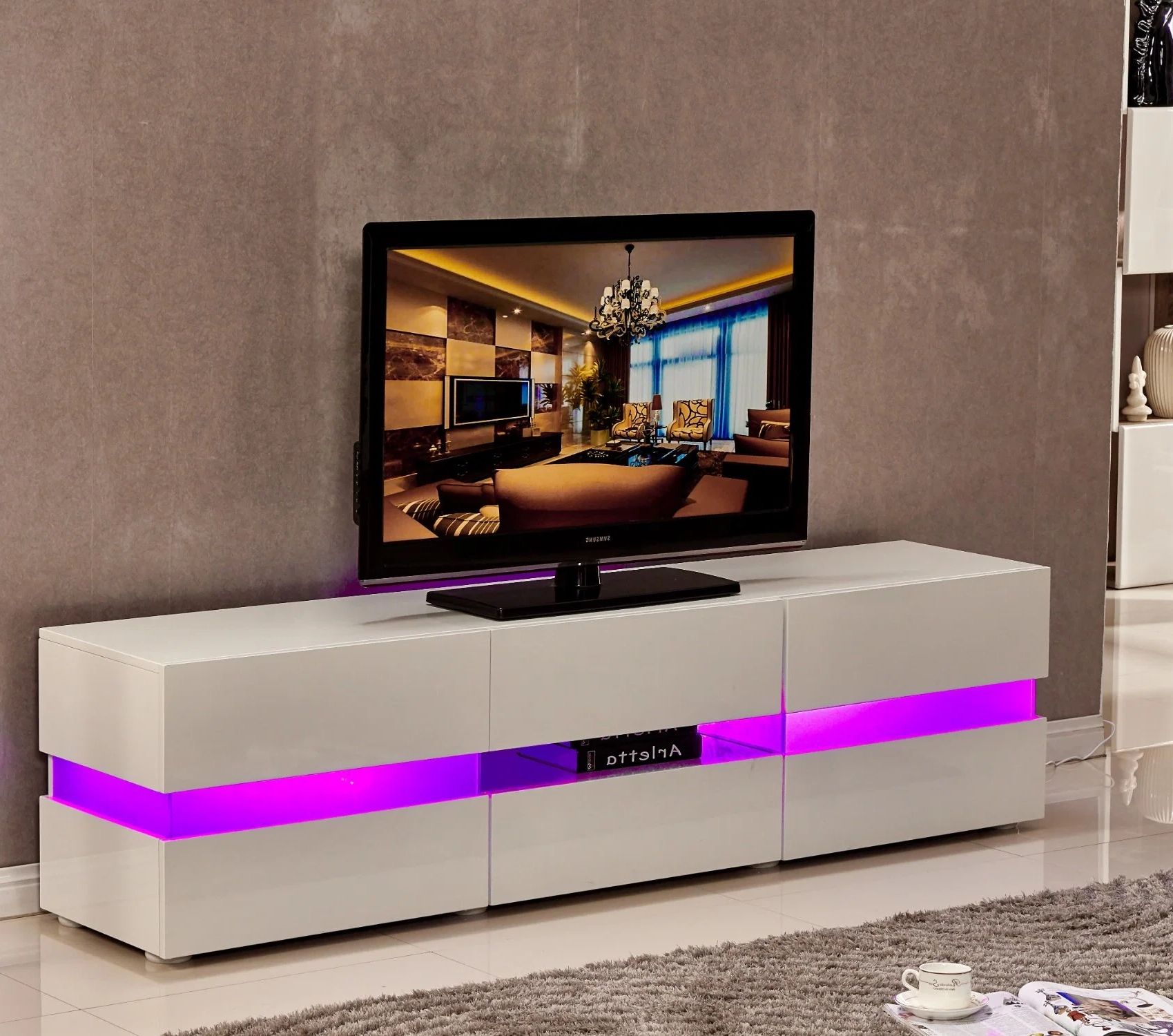 Modern Led Tv Stand With Remote Control With Color Changing Lighting White Tv  Stand – China Tv Stand, Tv Cabinate | Made In China Intended For Tv Stands With Lights (Gallery 6 of 20)