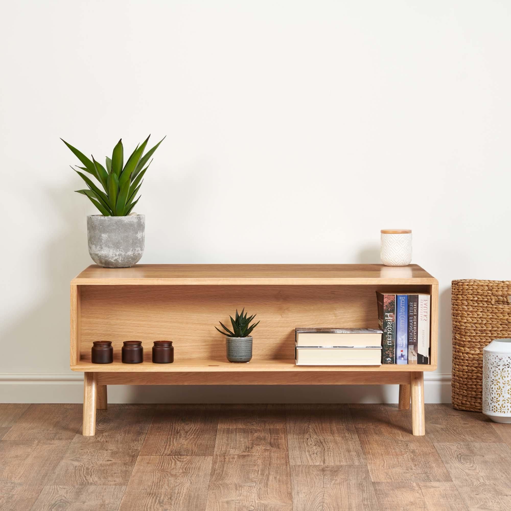 Modern Oak Coffee Table | Nordic Style | Book Shelf & Drawer Inside Asymmetrical Console Table Book Stands (Gallery 11 of 20)