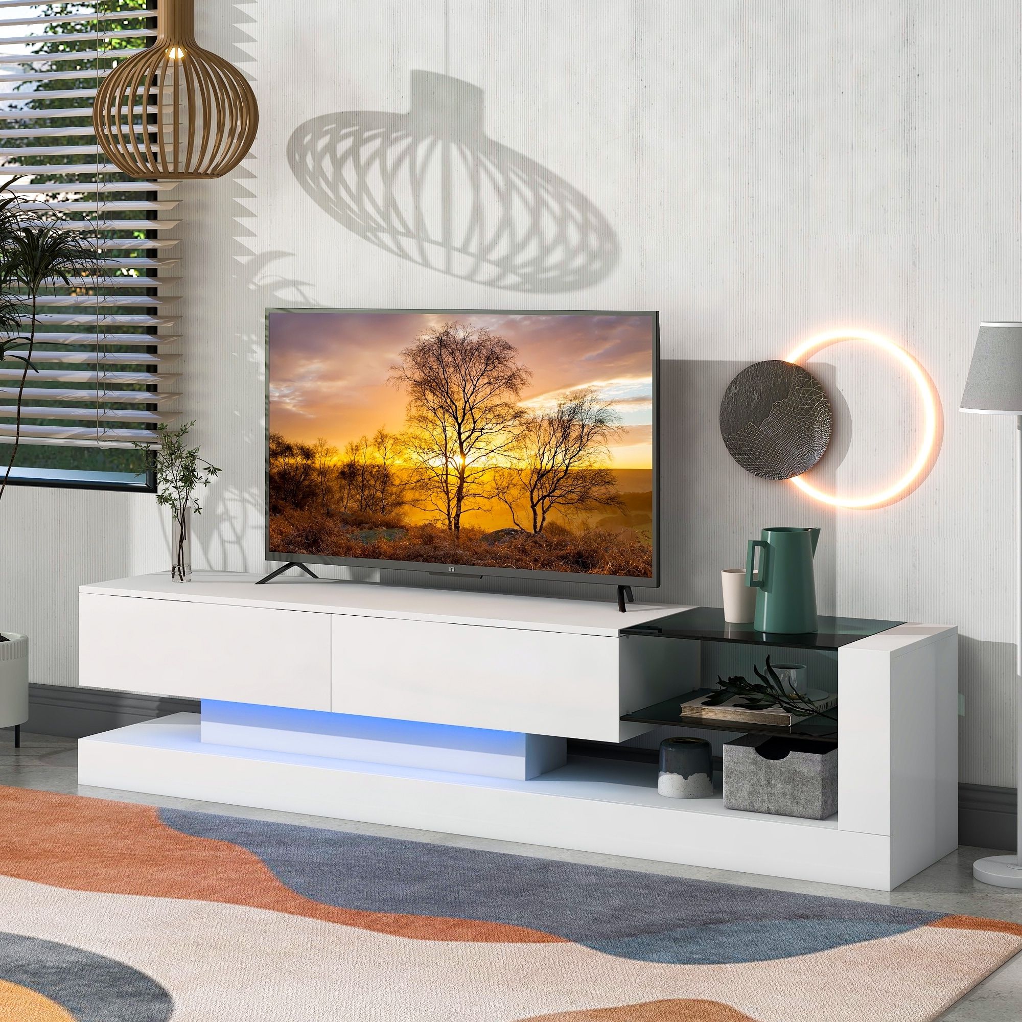 Modern Tv Stand With 16 Color Rgb Led Strip Lights – Bed Bath & Beyond –  37593439 With Regard To Rgb Tv Entertainment Centers (View 14 of 20)